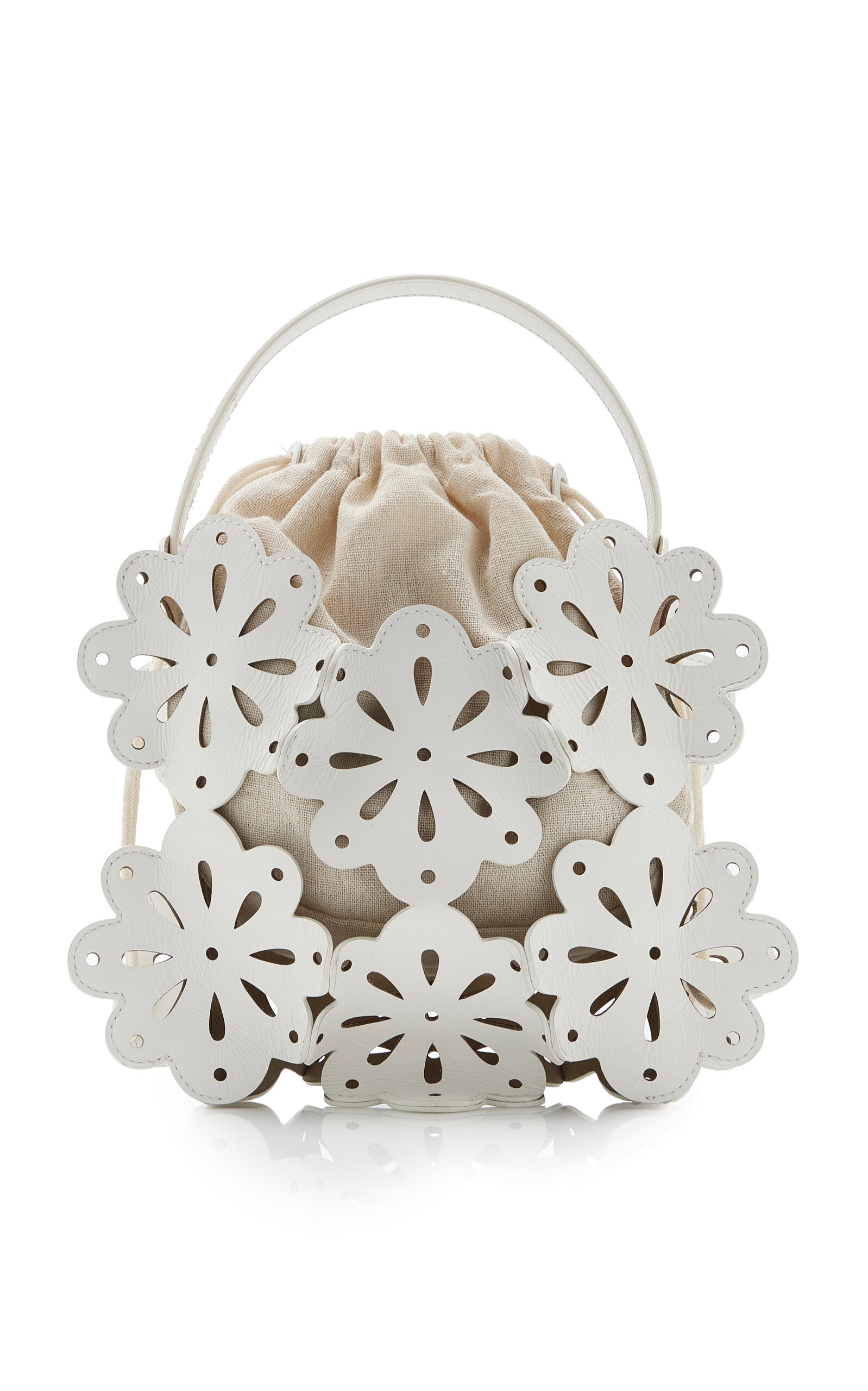 Flora Laser-Cut Leather Basket Bag white - 3