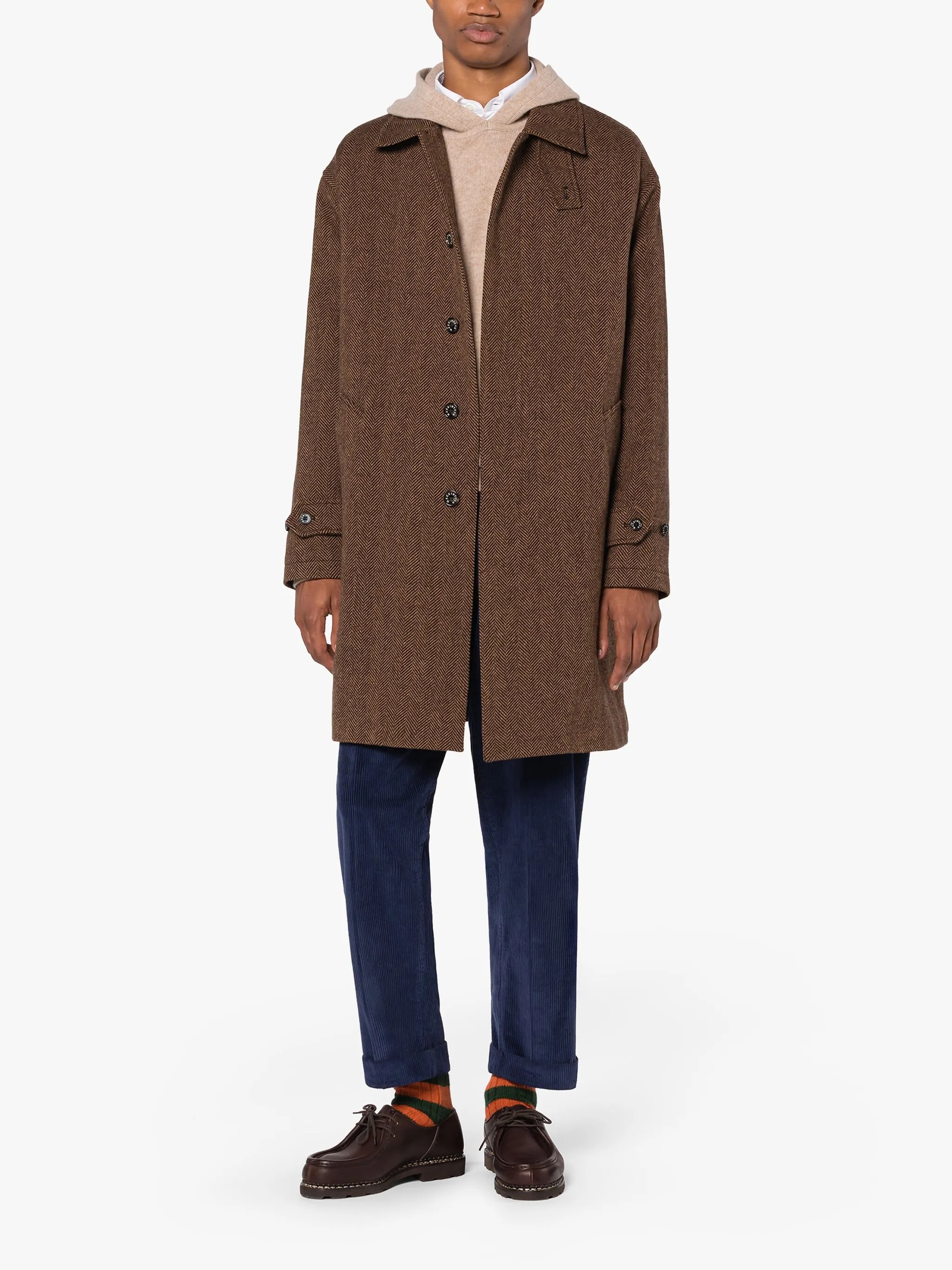 SOHO BROWN HERRINGBONE WOOL OVERCOAT - 2