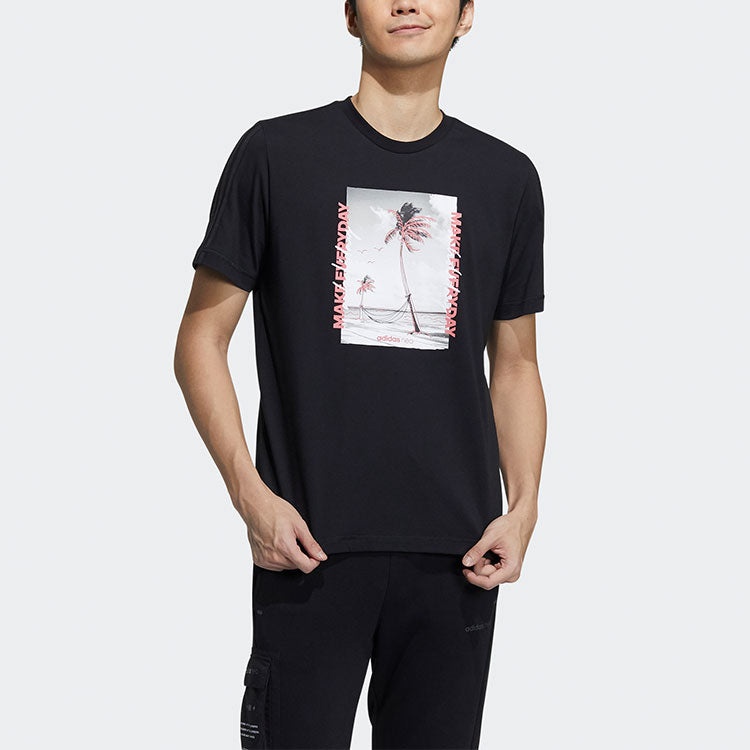 adidas neo Athleisure Casual Sports Round Neck Short Sleeve Black GP5692 - 2
