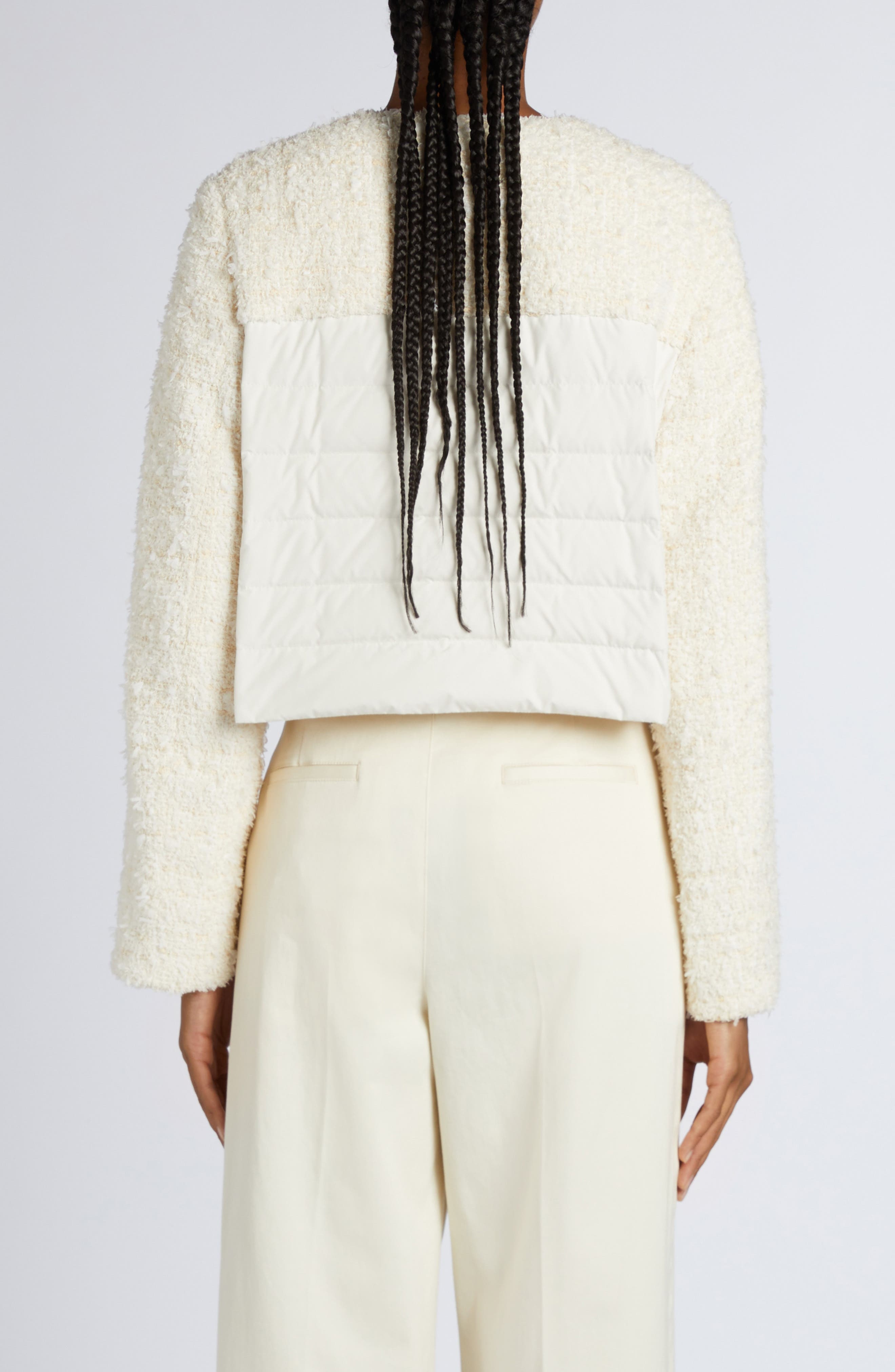 Moncler Dauphin Mixed Media Crop Jacket in Panna at Nordstrom - 3