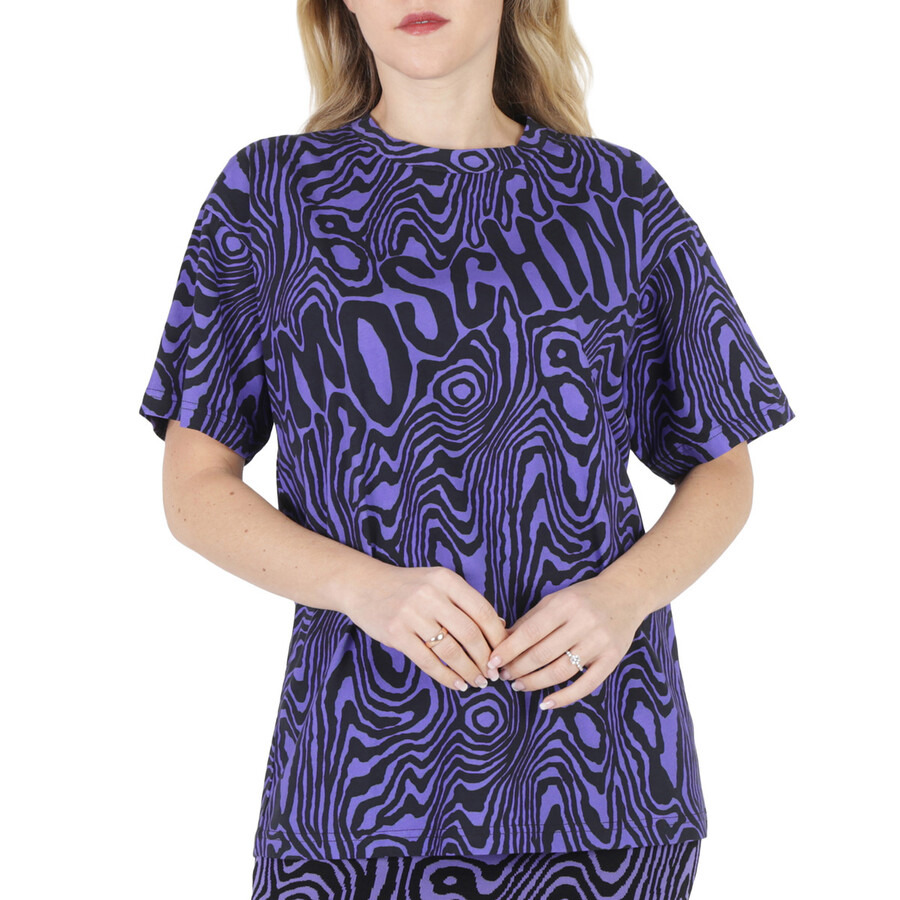 Moschino Purple Oversized Moire Effect Zebra-Print Cotton T-Shirt - 3