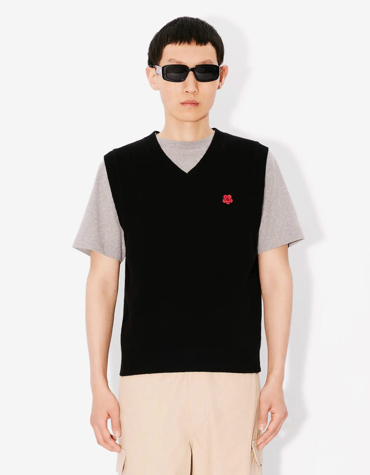 Kenzo Black Boke Flower Embroidered Sleeveless Wool Jumper - 2