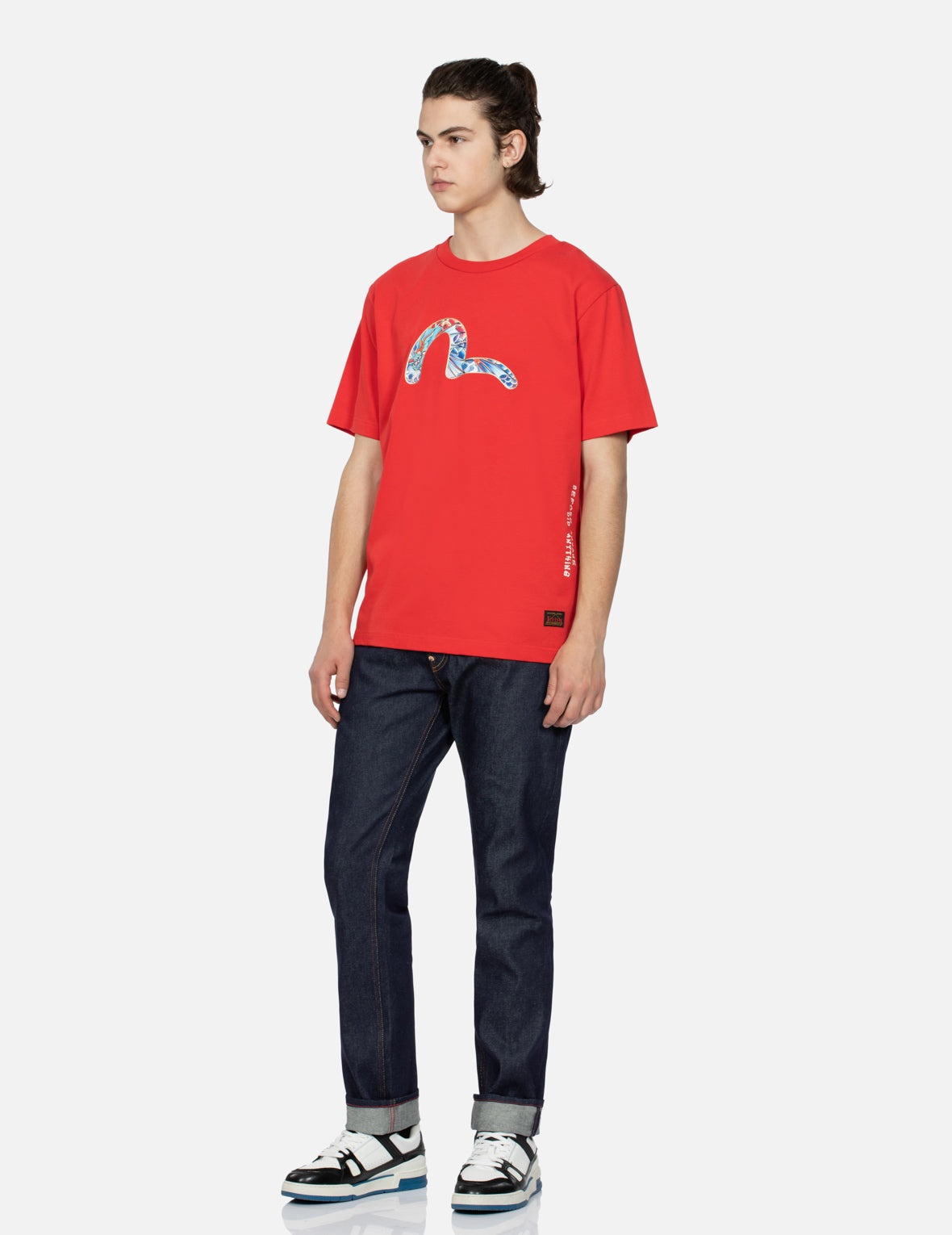 Brocade Kamon and Seagull Embroidery Slim-Fit Jeans #2010 - 4