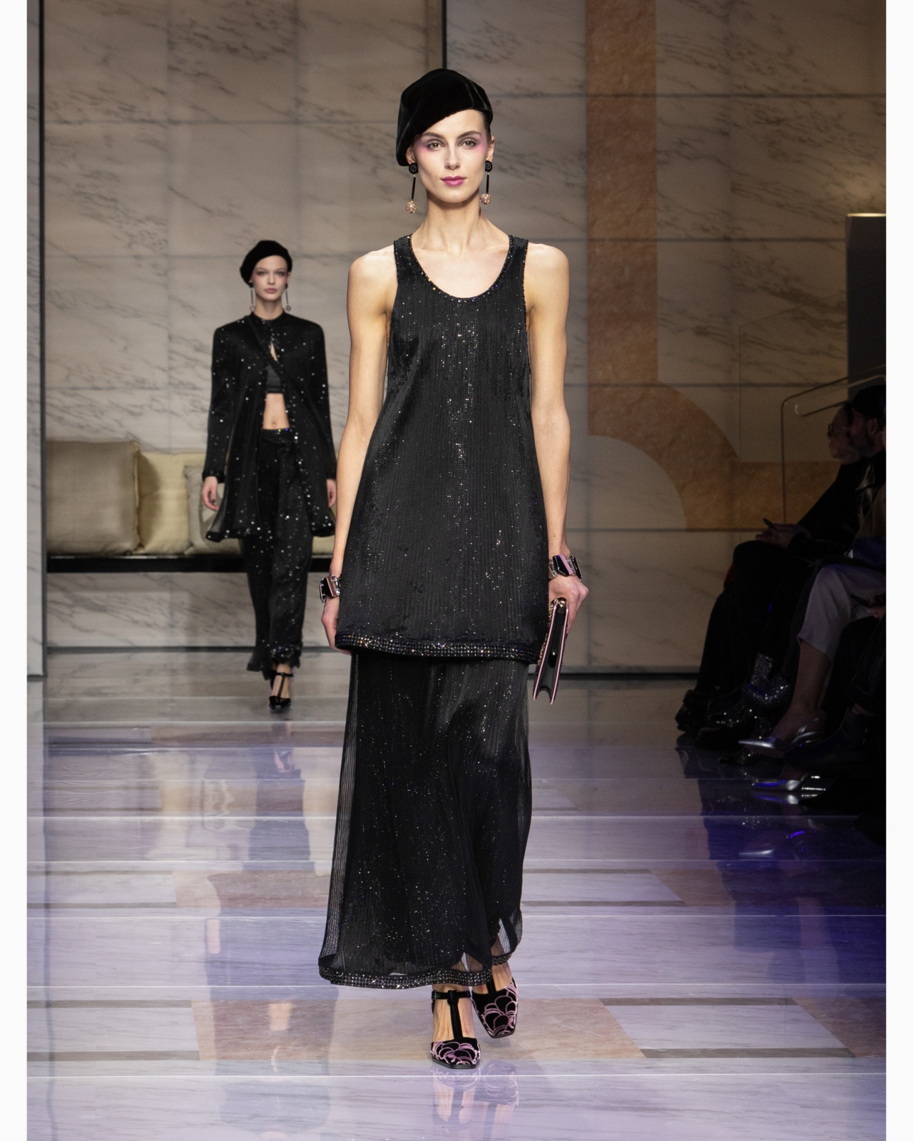 LONG PLEATED TULLE DRESS WITH CRYSTAL EMBROIDERY AND A FRILL - 7