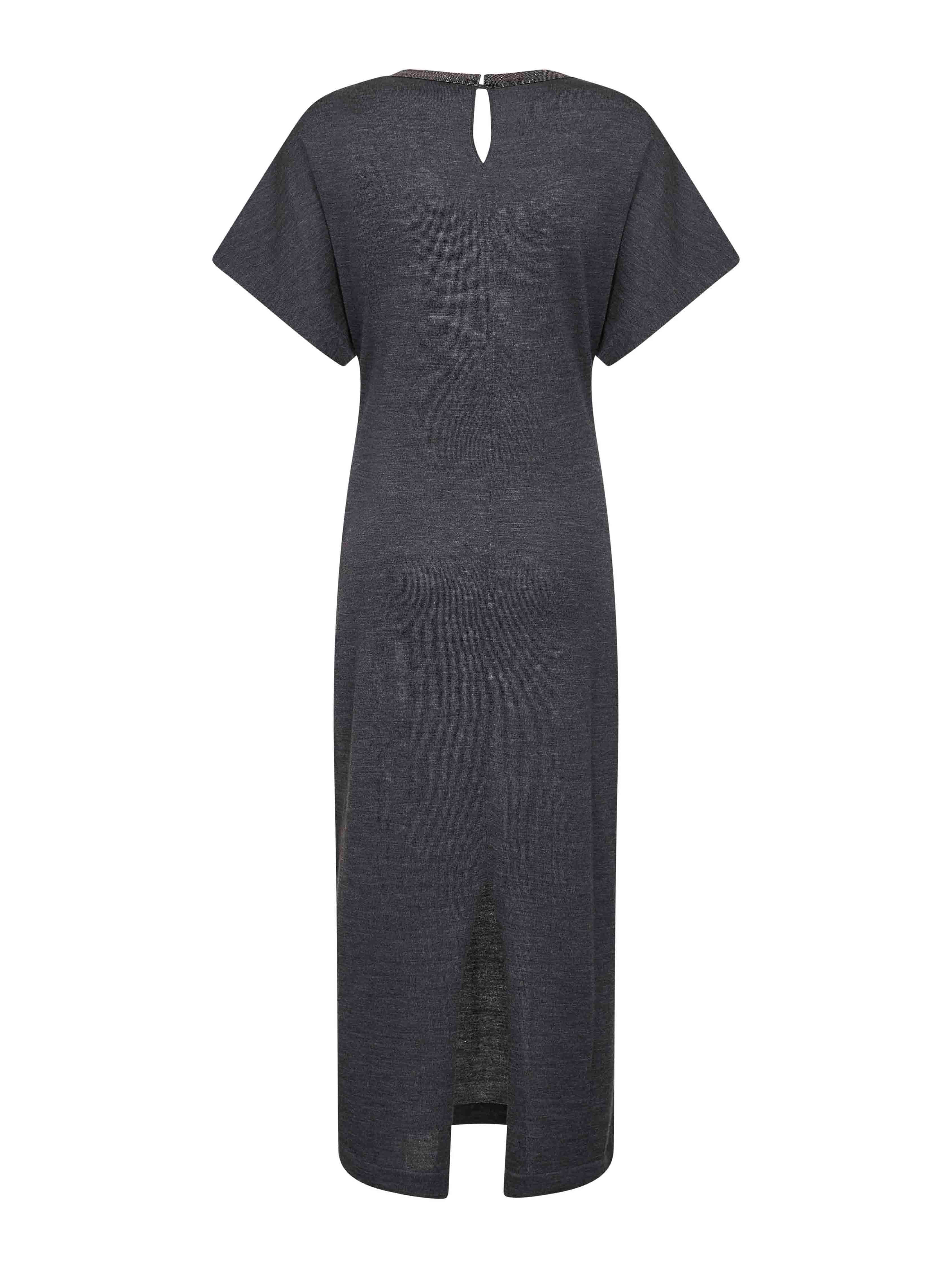 Brunello Cucinelli Women Grey Virgin Wool Midi Dress With Monili - 2