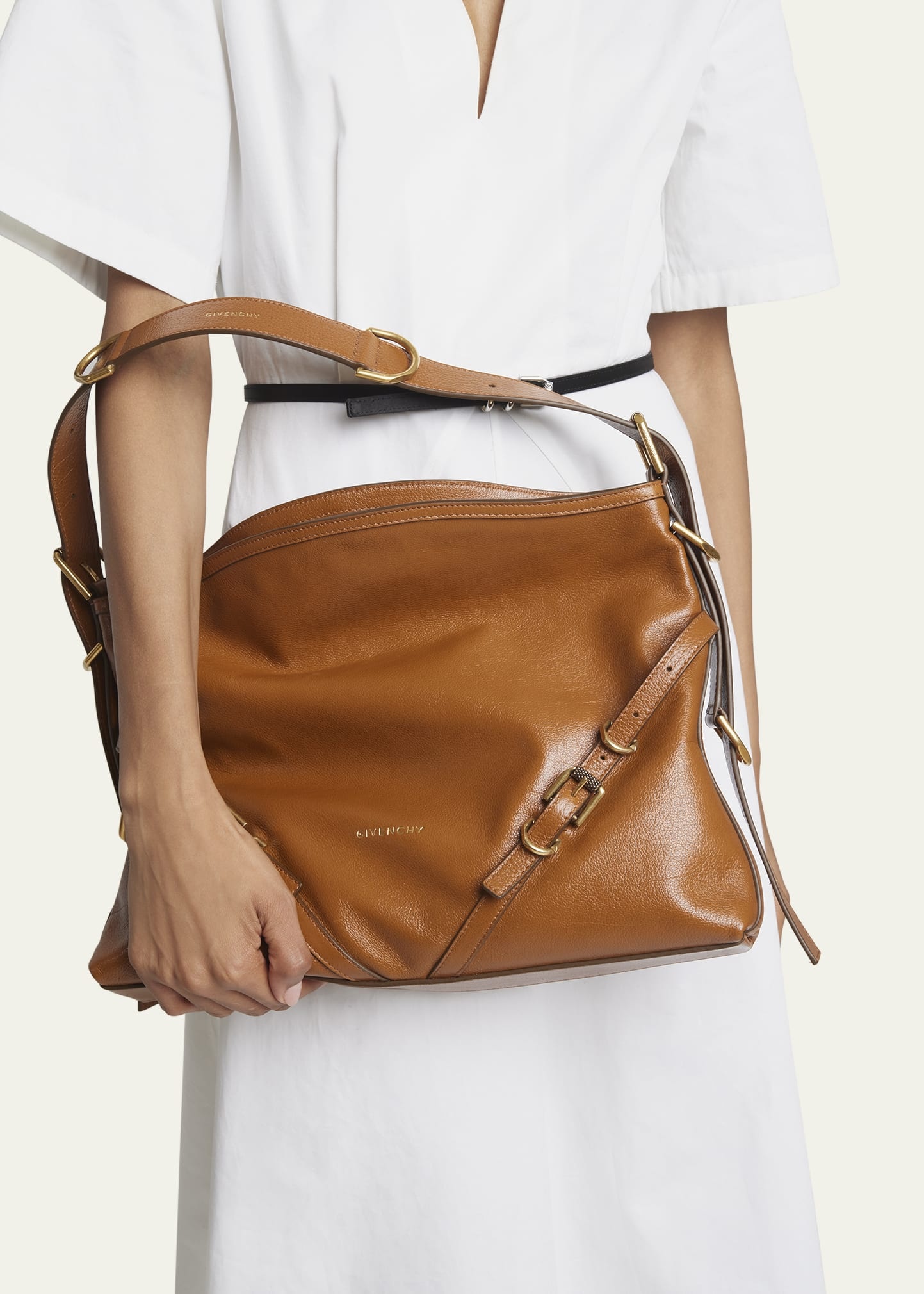 Voyou Medium Shoulder Bag in Shiny Tumbled Leather - 2