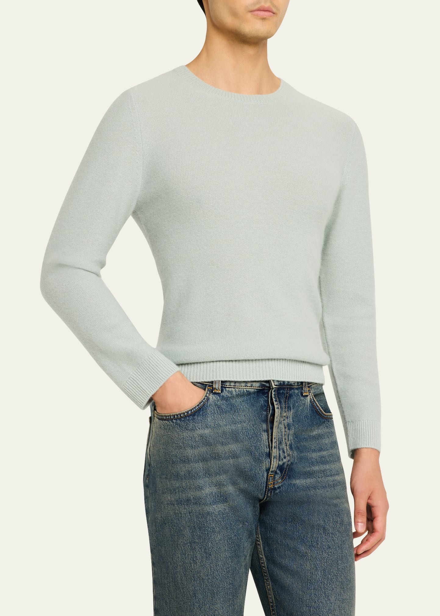 Men's Textured Cashmere Crewneck Sweater - 4