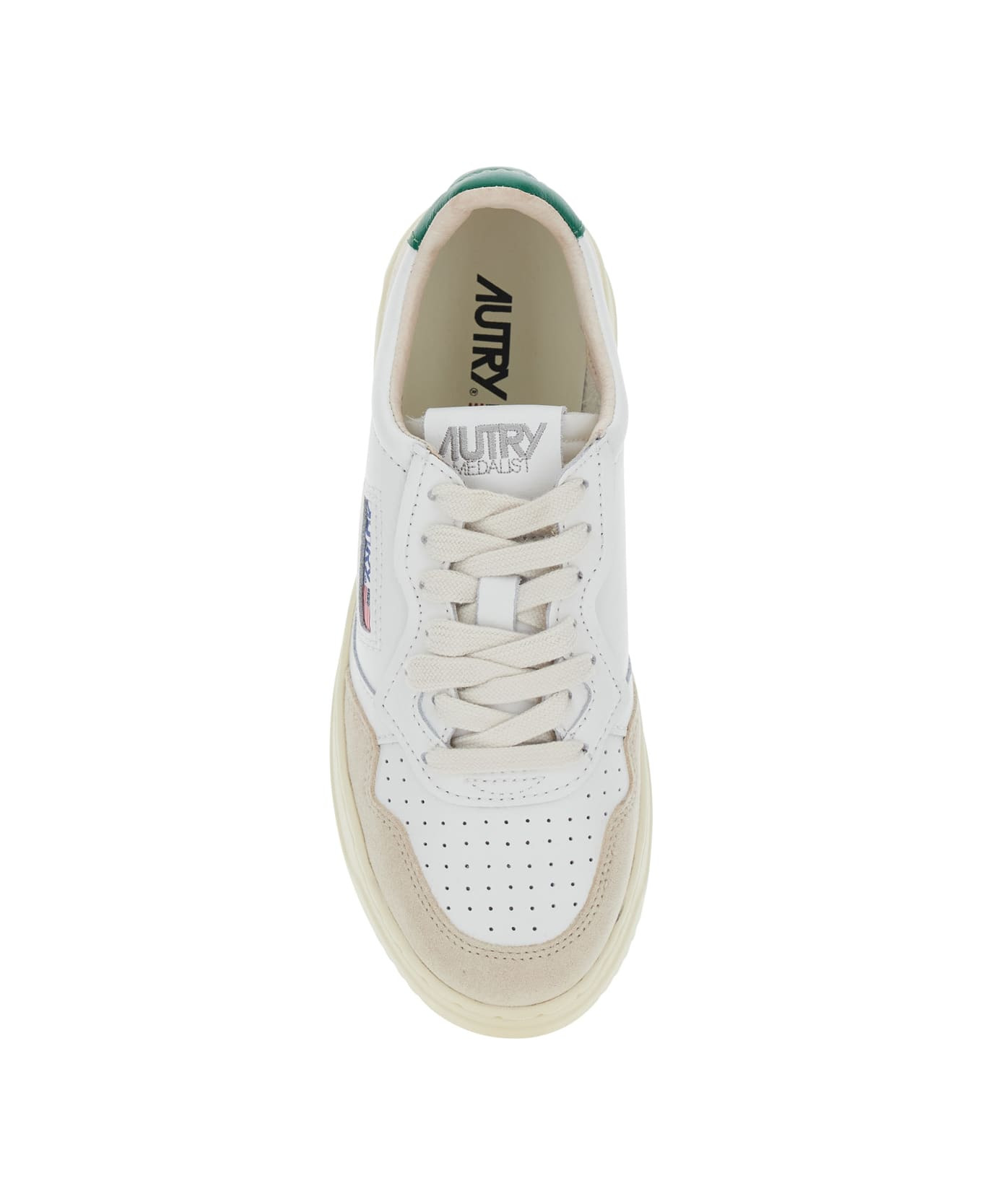 'medalist' White Low Top Sneakers With Green Suede Details In Leather Woman - 4
