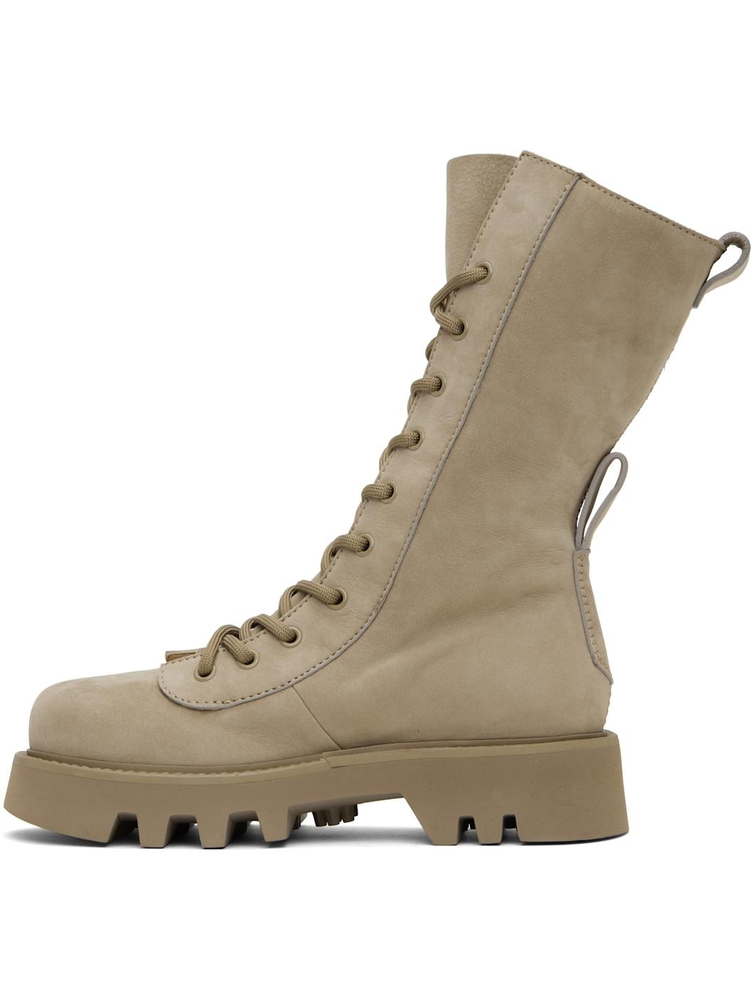 Beige Combat Leather Boots - 3