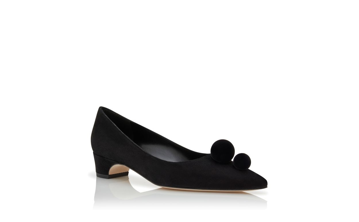 Black Suede Pom Pom Detail Pumps - 3