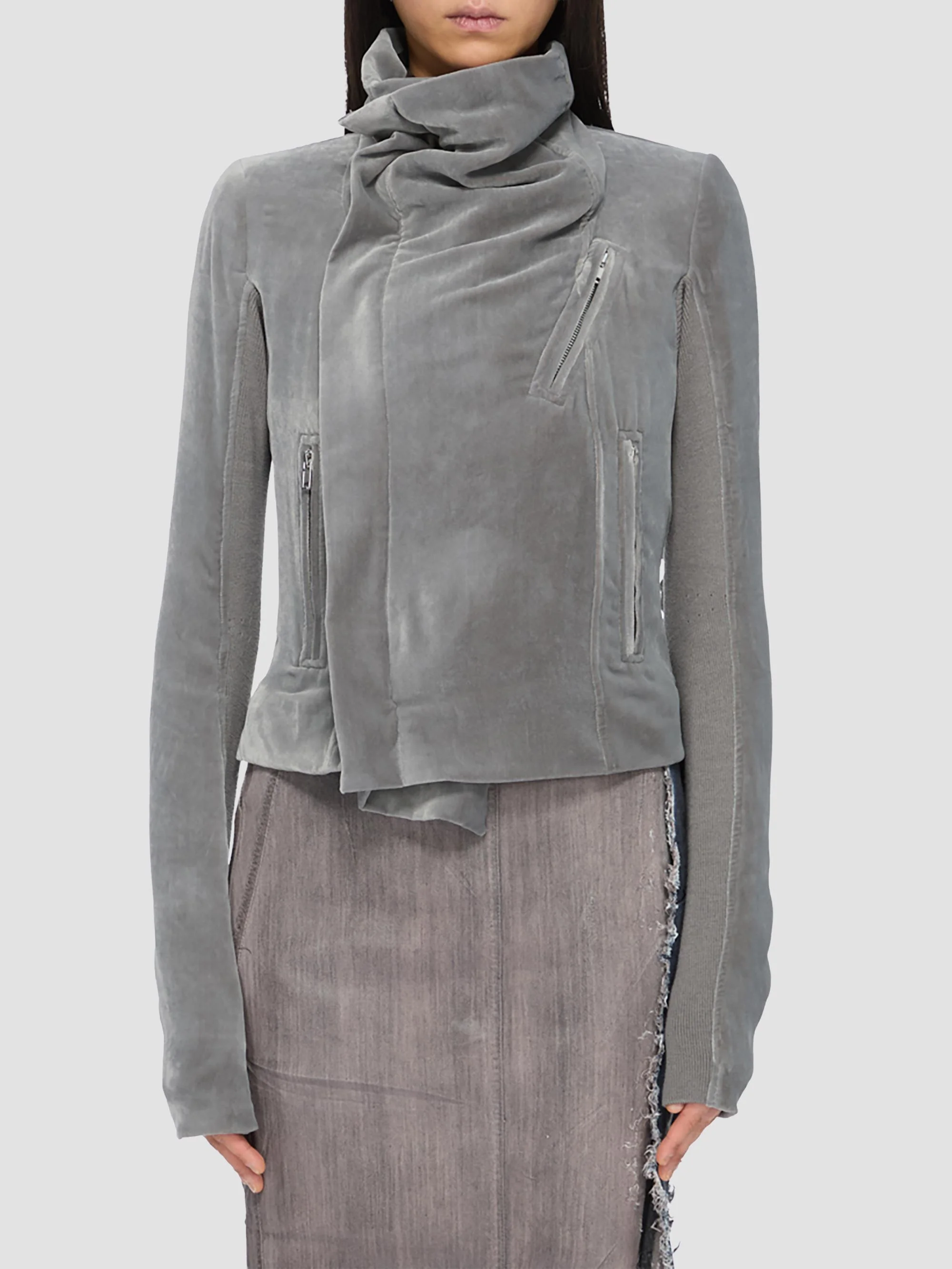 Women's Velvet Classic Biker Jacket - Steel - 1