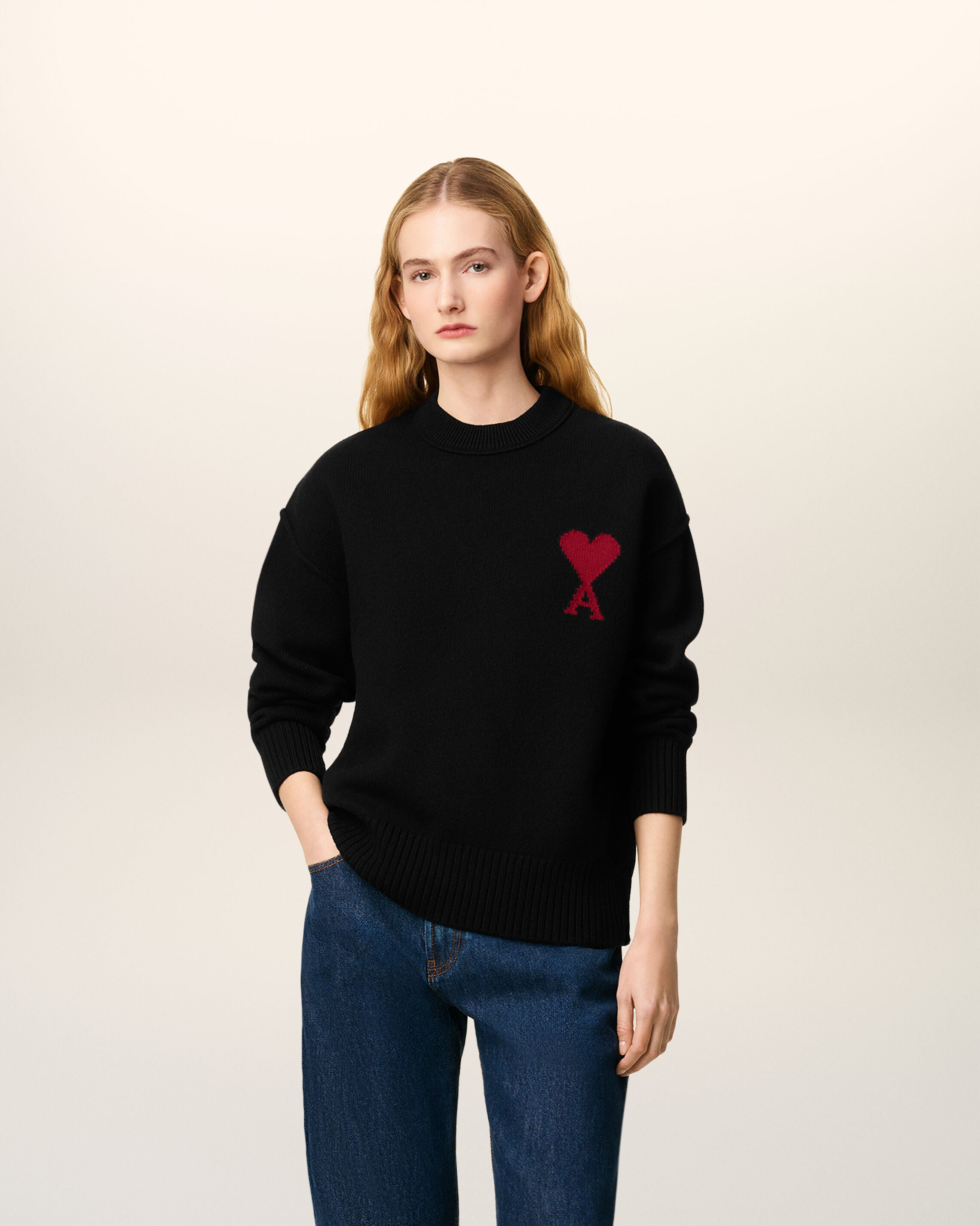 BLACK WOOL  AMI DE COEUR CREWNECK SWEATER - 2