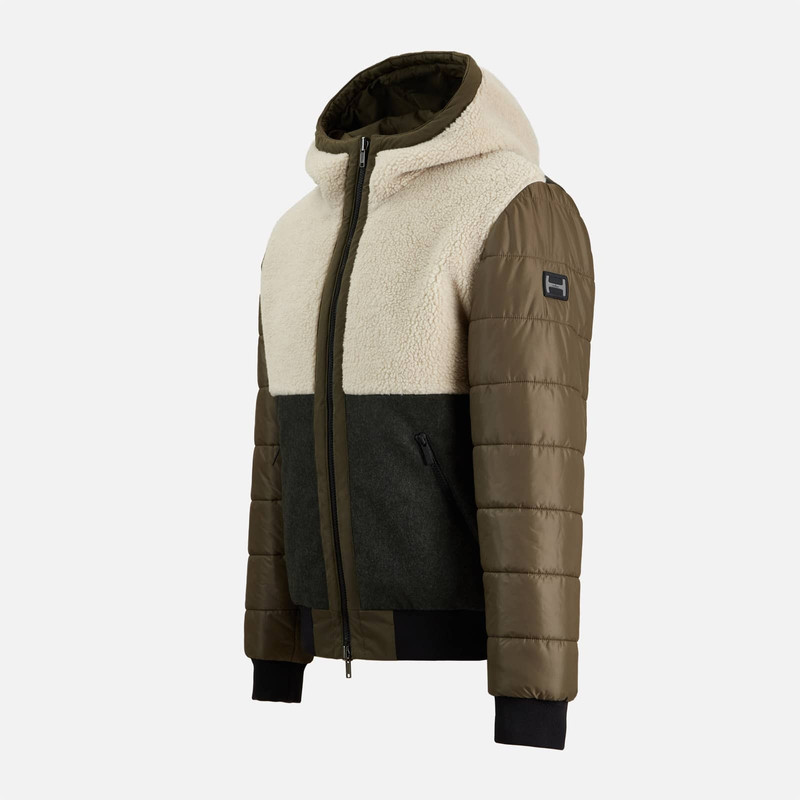 Multimaterial Reversible Bomber Jacket Green Ivory 9