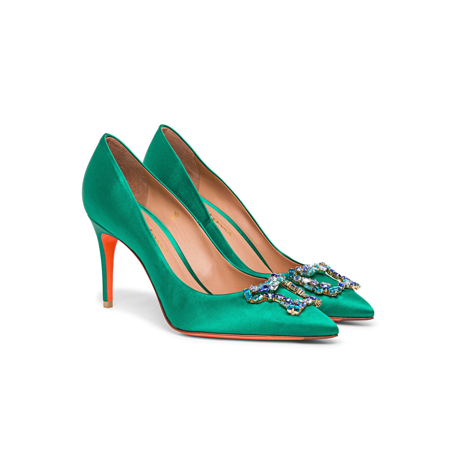 Women's green satin high-heel Santoni Sibille pump - 2