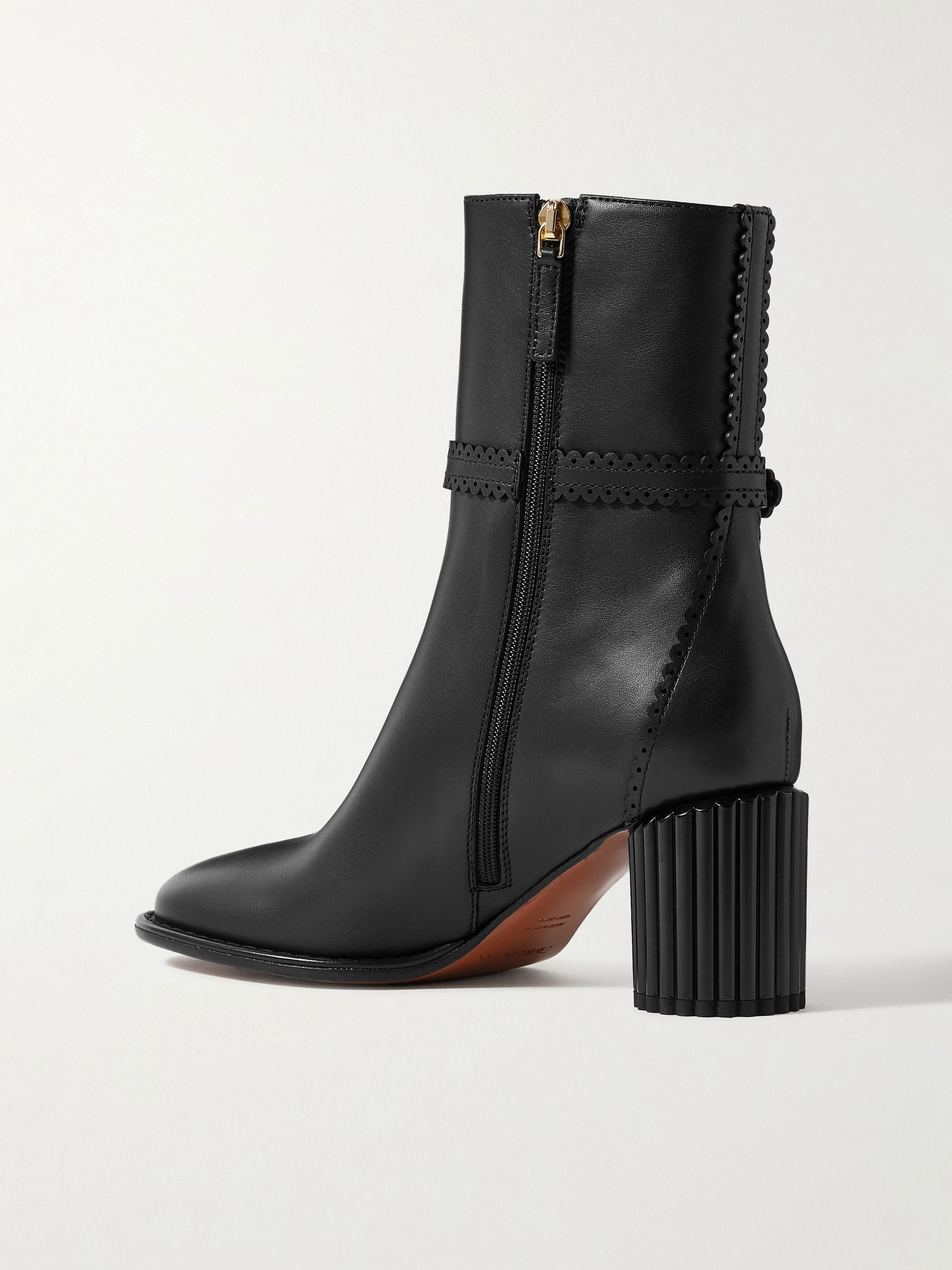 Eddie buckled scalloped leather ankle boots Black - 3