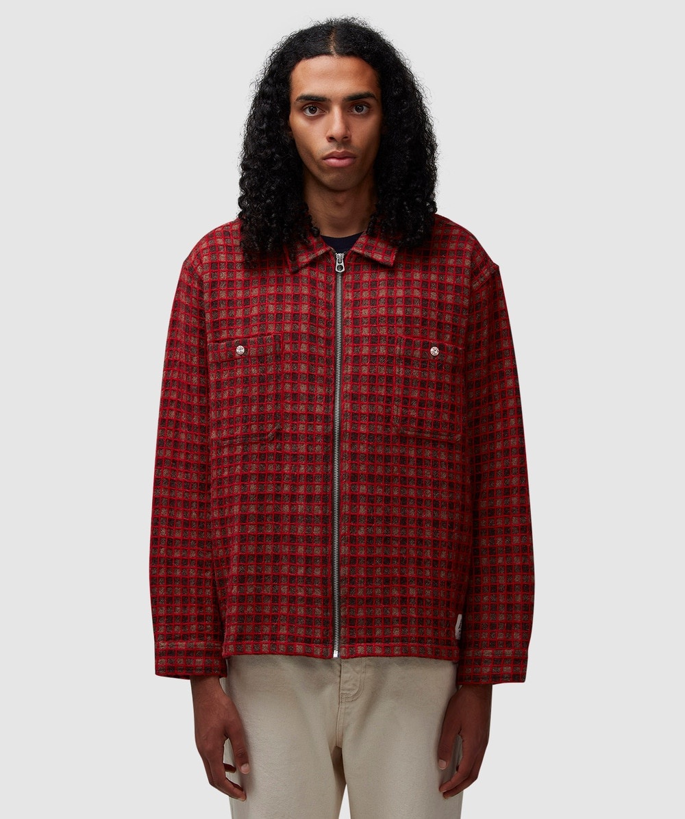 トップス brain dead CHECK MATE FLANNEL ZIP SHIRT Brain Dead: Men's Check Mate Flannel Zip Shirt (Red) | DSMNY