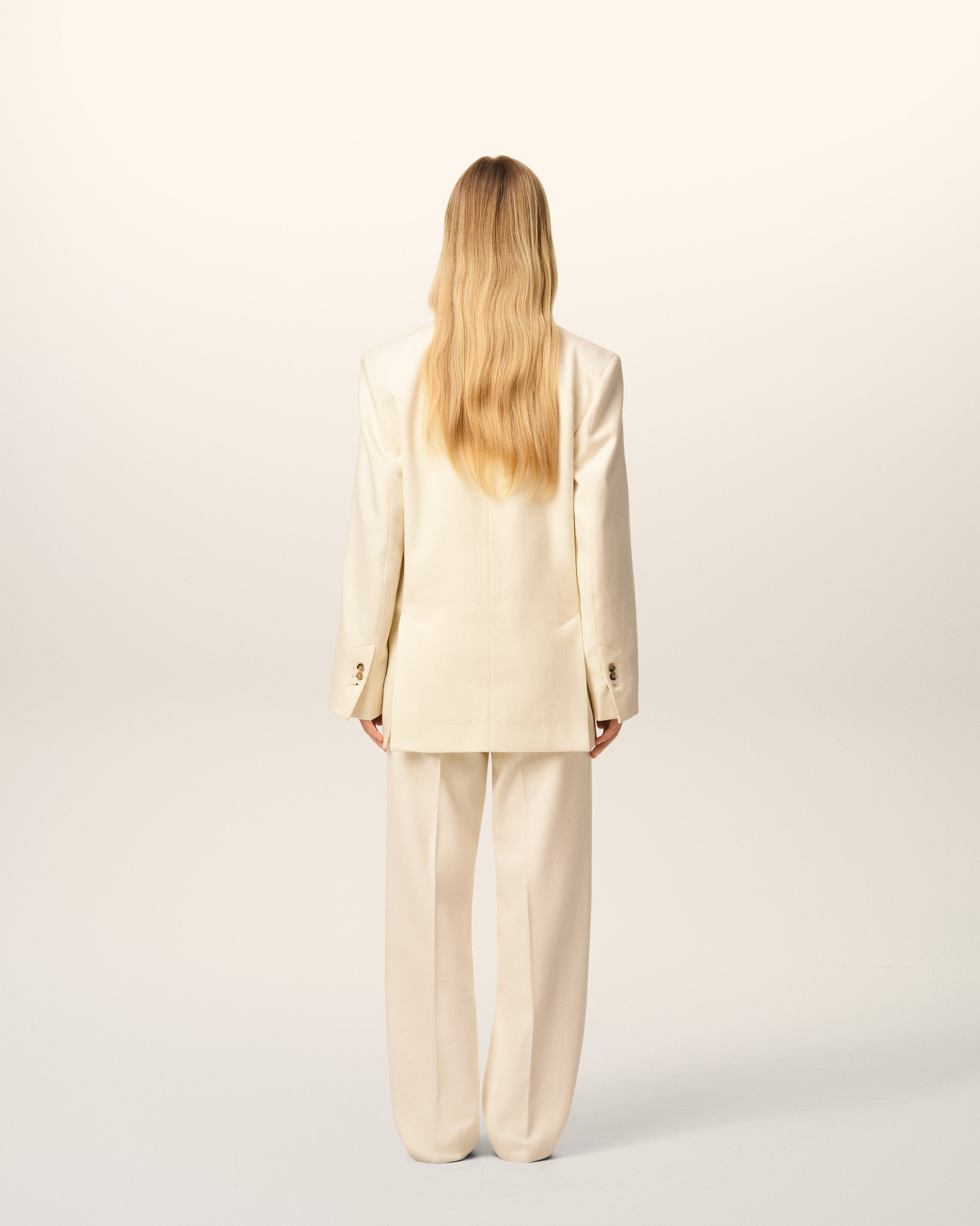 WHITE WOOL LOOSE DOUBLE BREASTED JACKET - 5