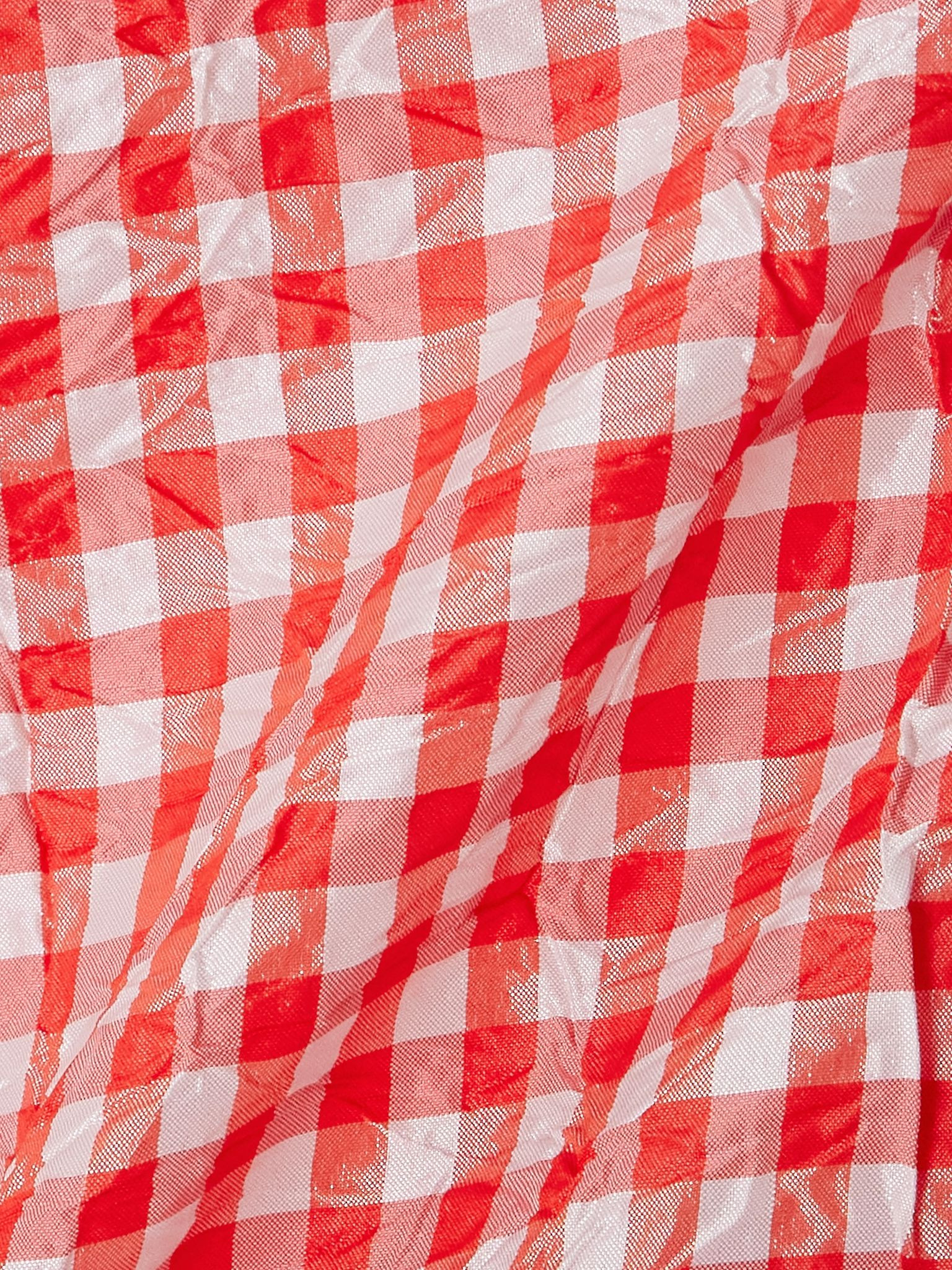 Bow-detailed gingham crinkled-taffeta peplum blouse Red - 4