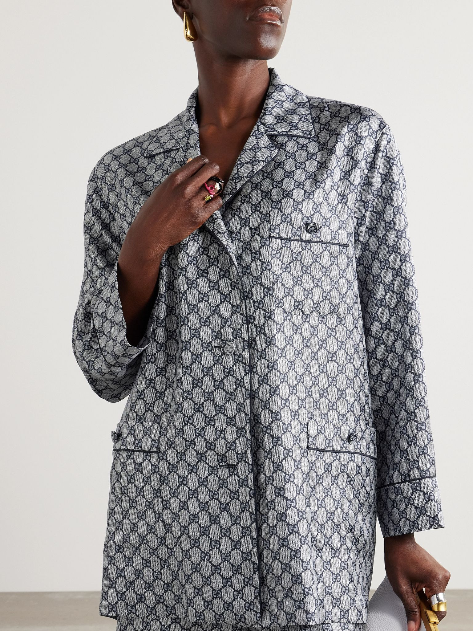GG Supreme printed silk-twill pajama shirt Blue - 3