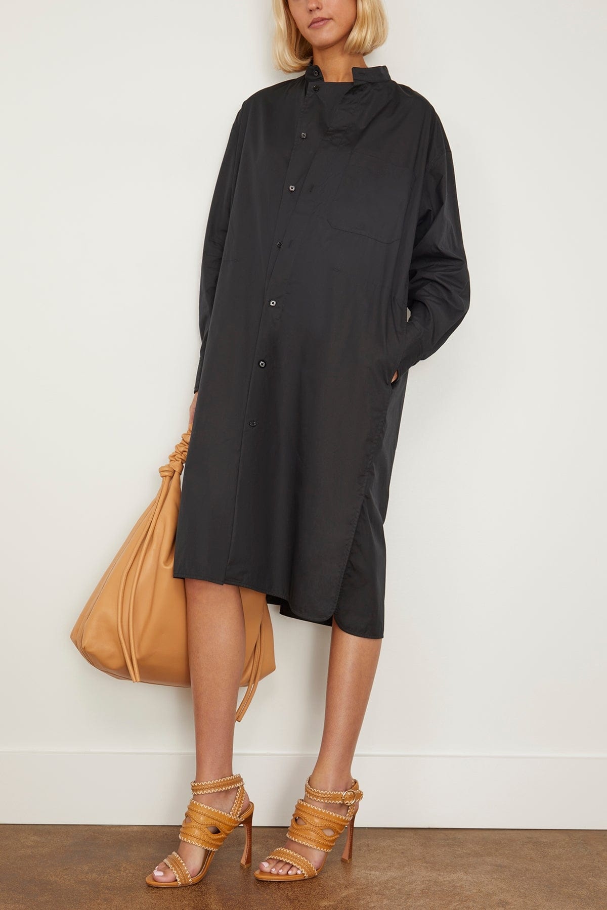 Officer Collar Shirt Dress in Caviar - 2