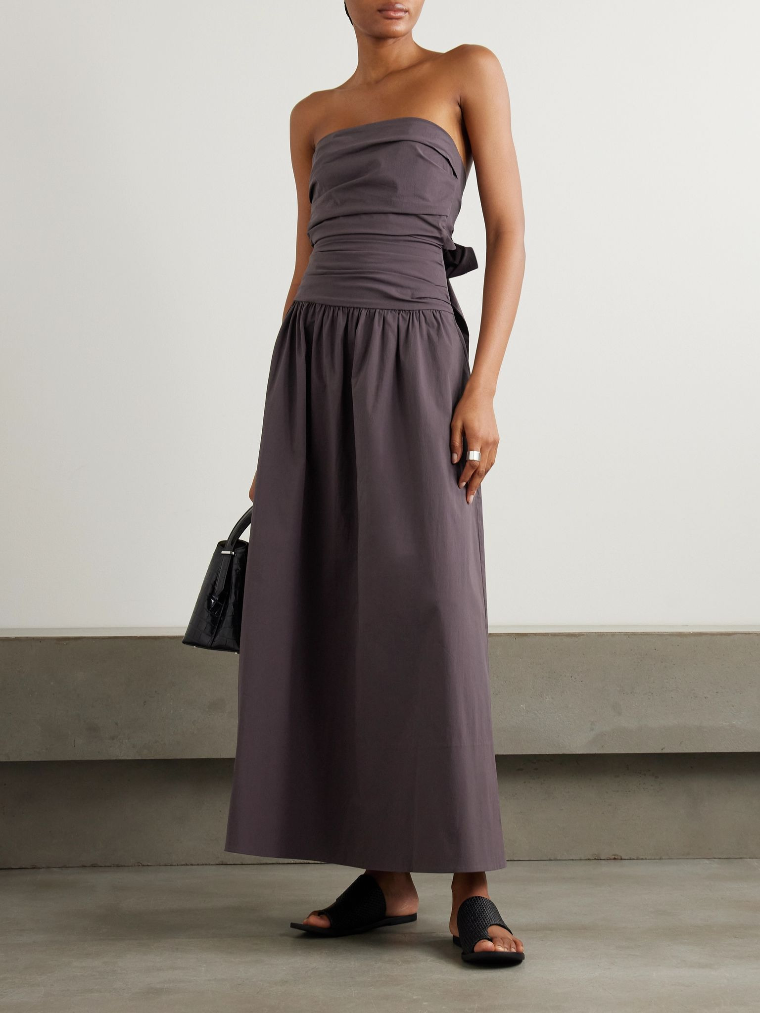 Strapless tie-back crinkled cotton-blend maxi dress Dark purple - 2