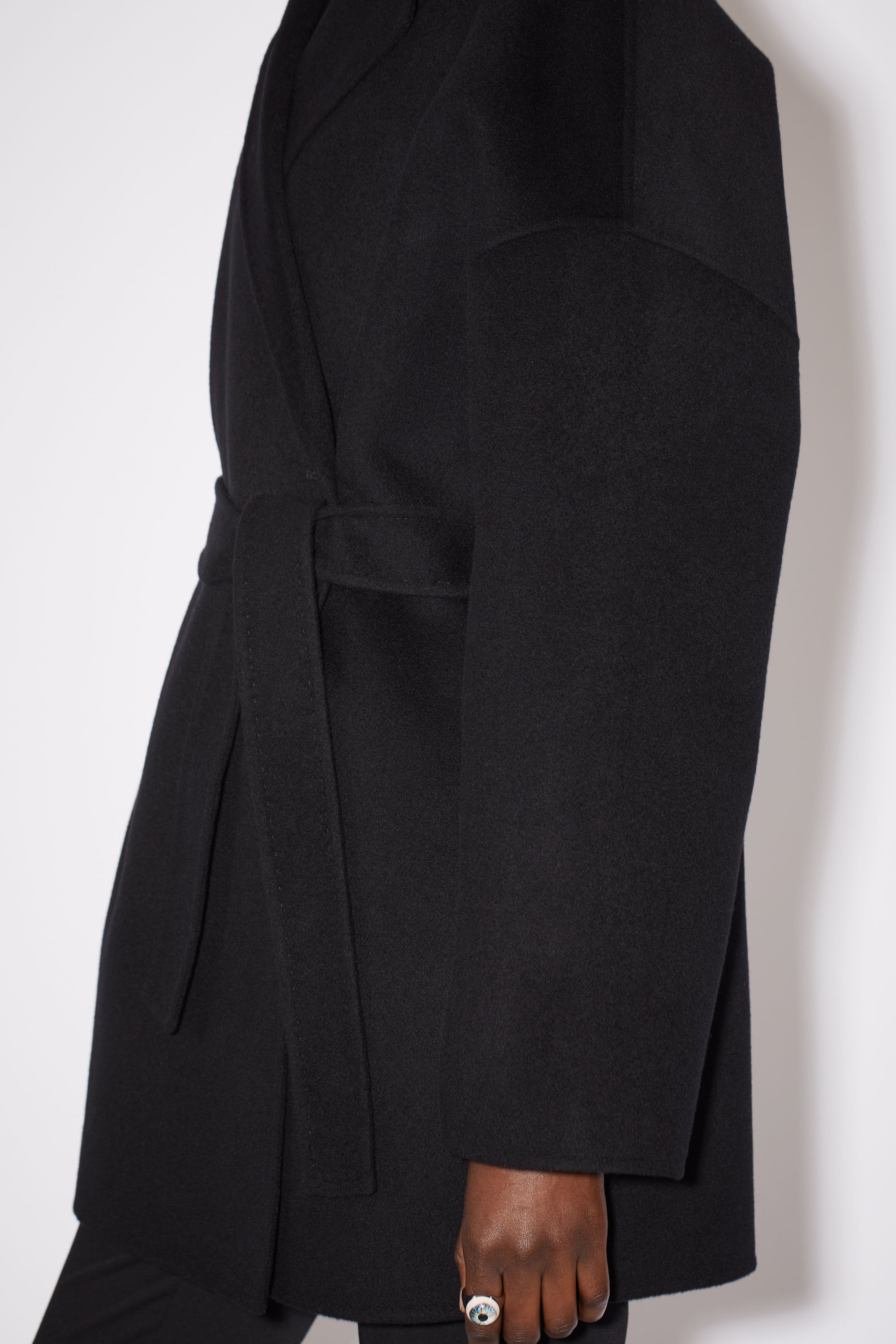 Belted wool coat - Black - 5