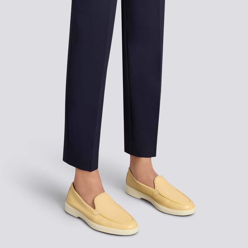 Santoni Women's yellow tumbled leather loafer outlook