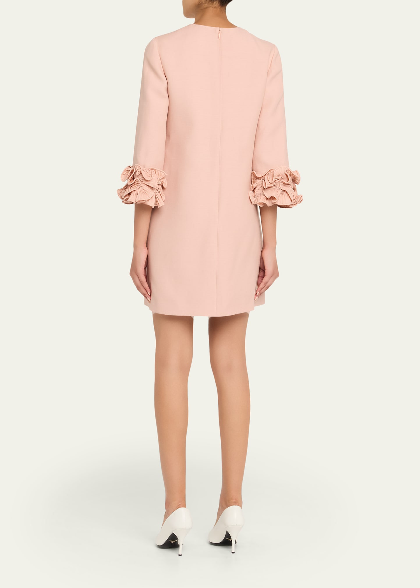 Ruffle Cuff Crepe Couture Short Dress - 3
