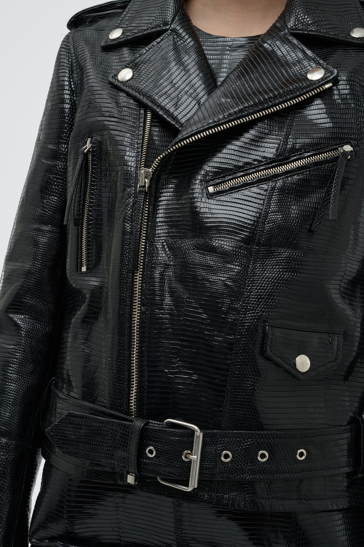Anton Biker Jacket in Black Lizard - 7