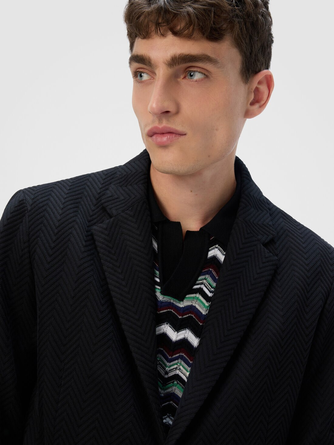 Single-Breasted Jacket with Zigzag Pattern - 5