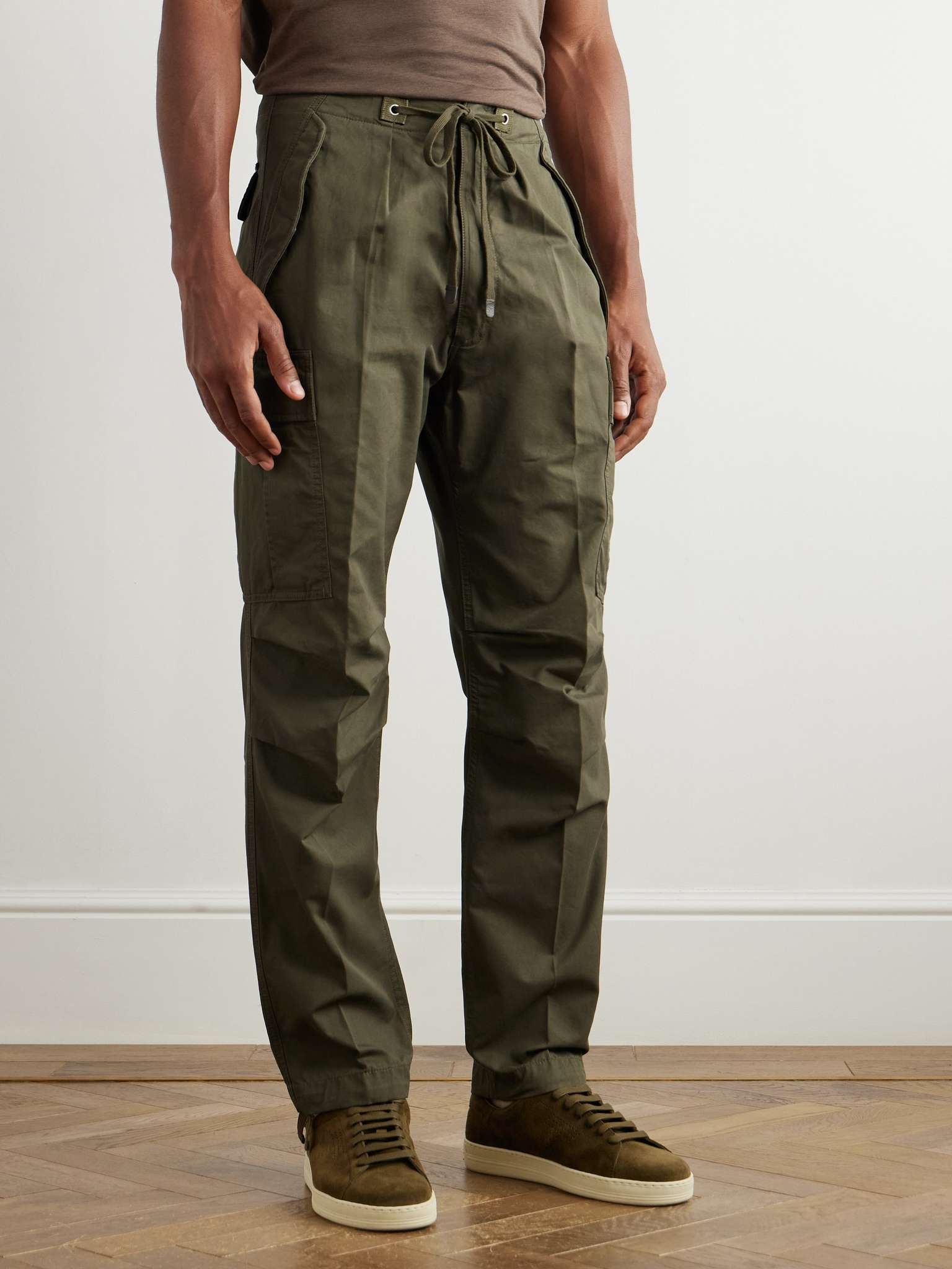 Straight-Leg Pleated Cotton-Twill Drawstring Cargo Trousers - 3
