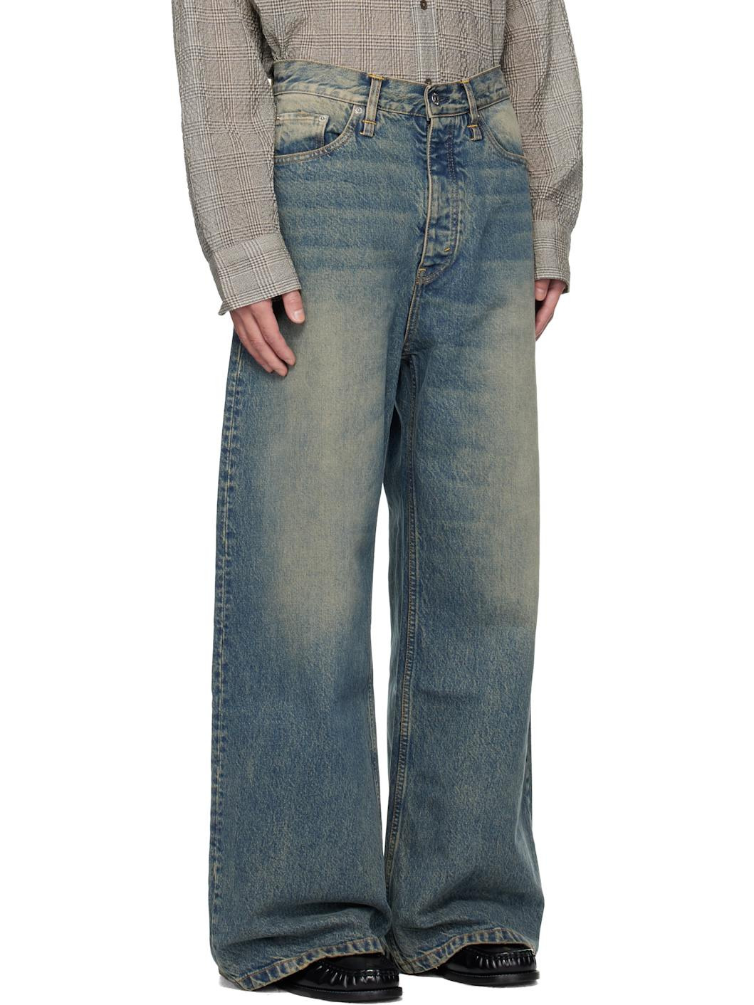 Blue Wide-Leg Skid Jeans - 2