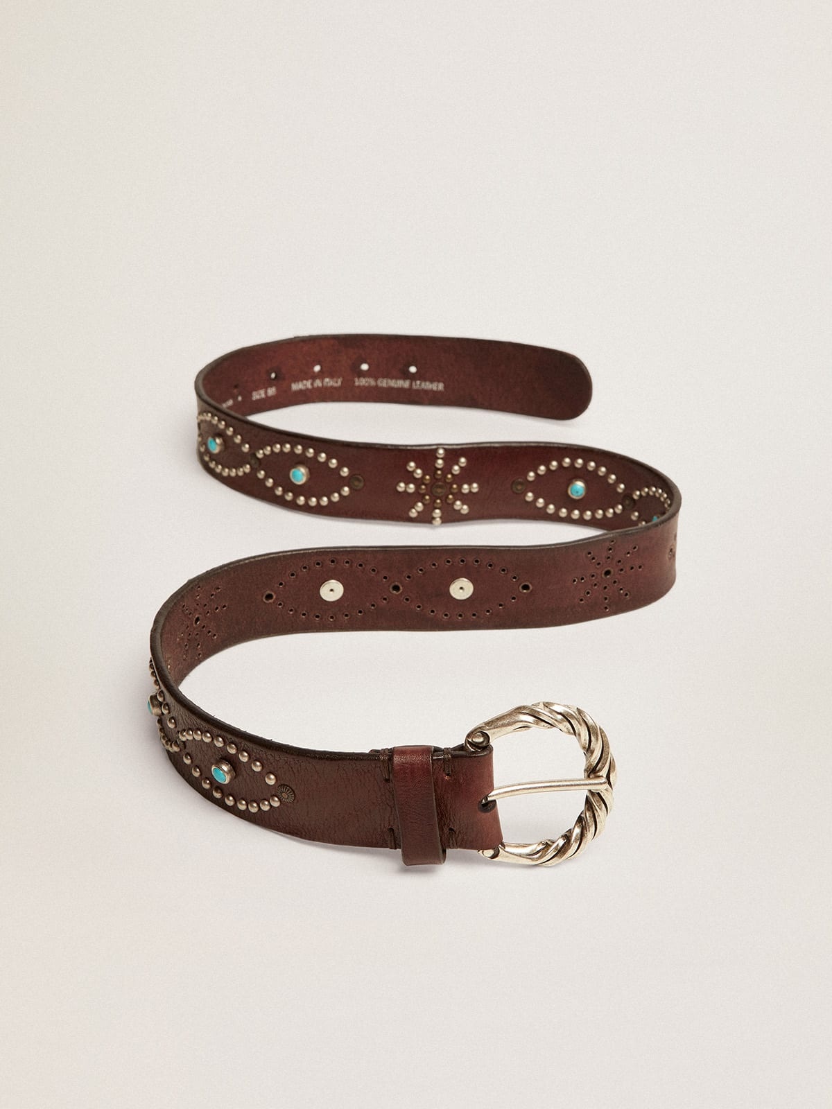 Women's belt in dark brown leather with colored studs - 4