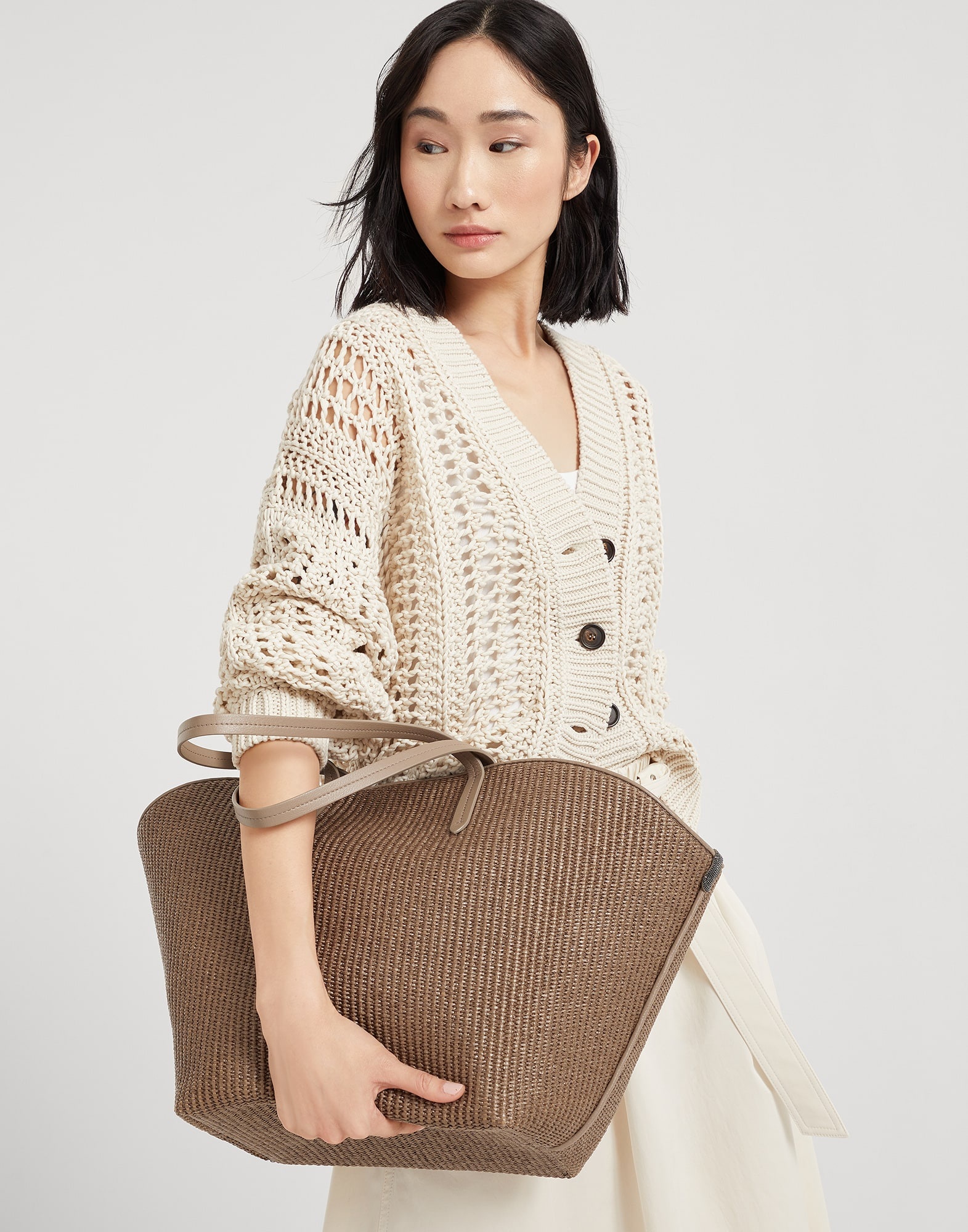 Pannier shopper in techno cotton raffia with monili - 4