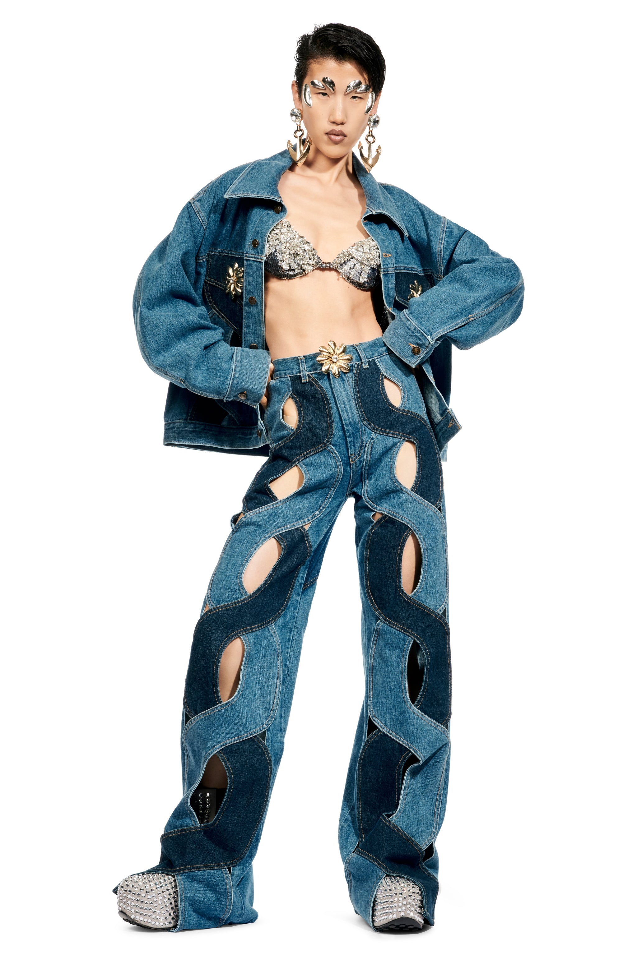 ROPE CUTOUT WIDE LEG JEAN - 3