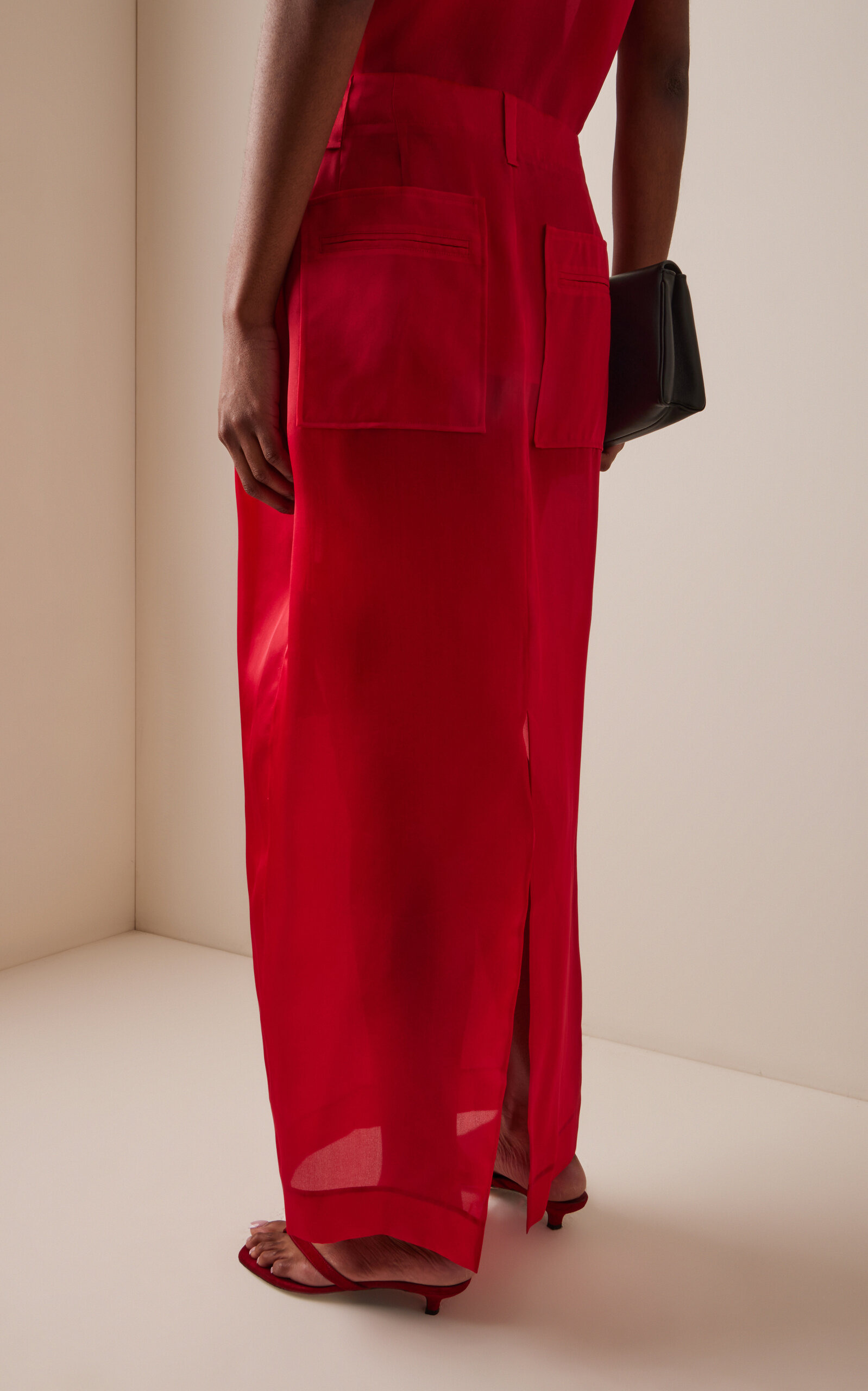 Lucian Pleated Silk-Organza Maxi Skirt red - 4