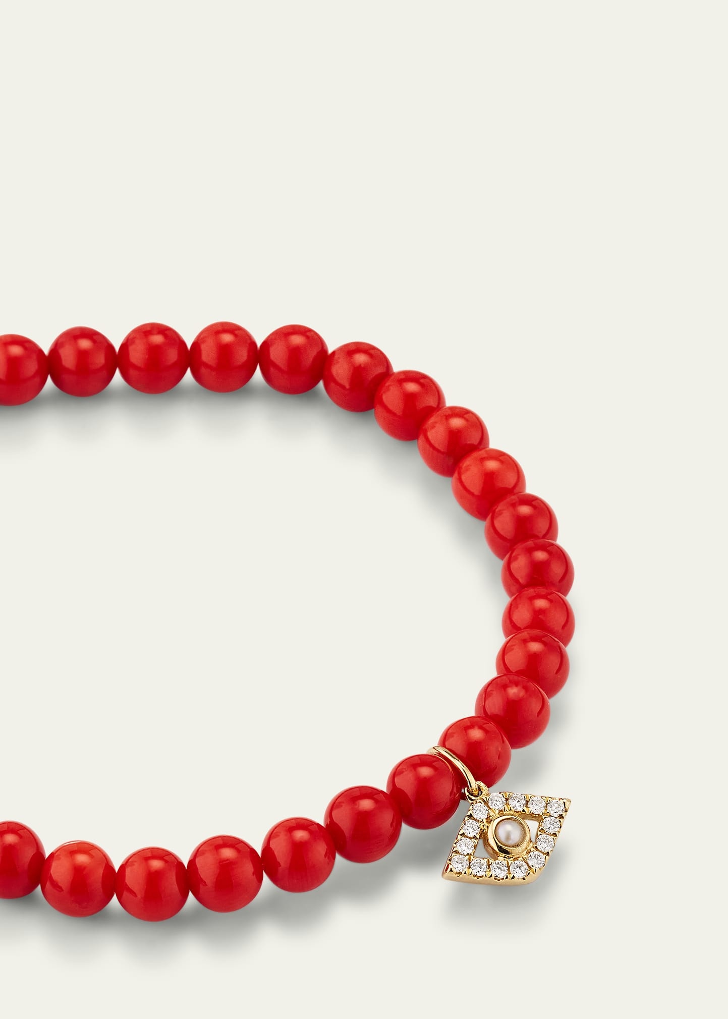 14K Large Evil Eye Charm on Peach Coral Bracelet - 3