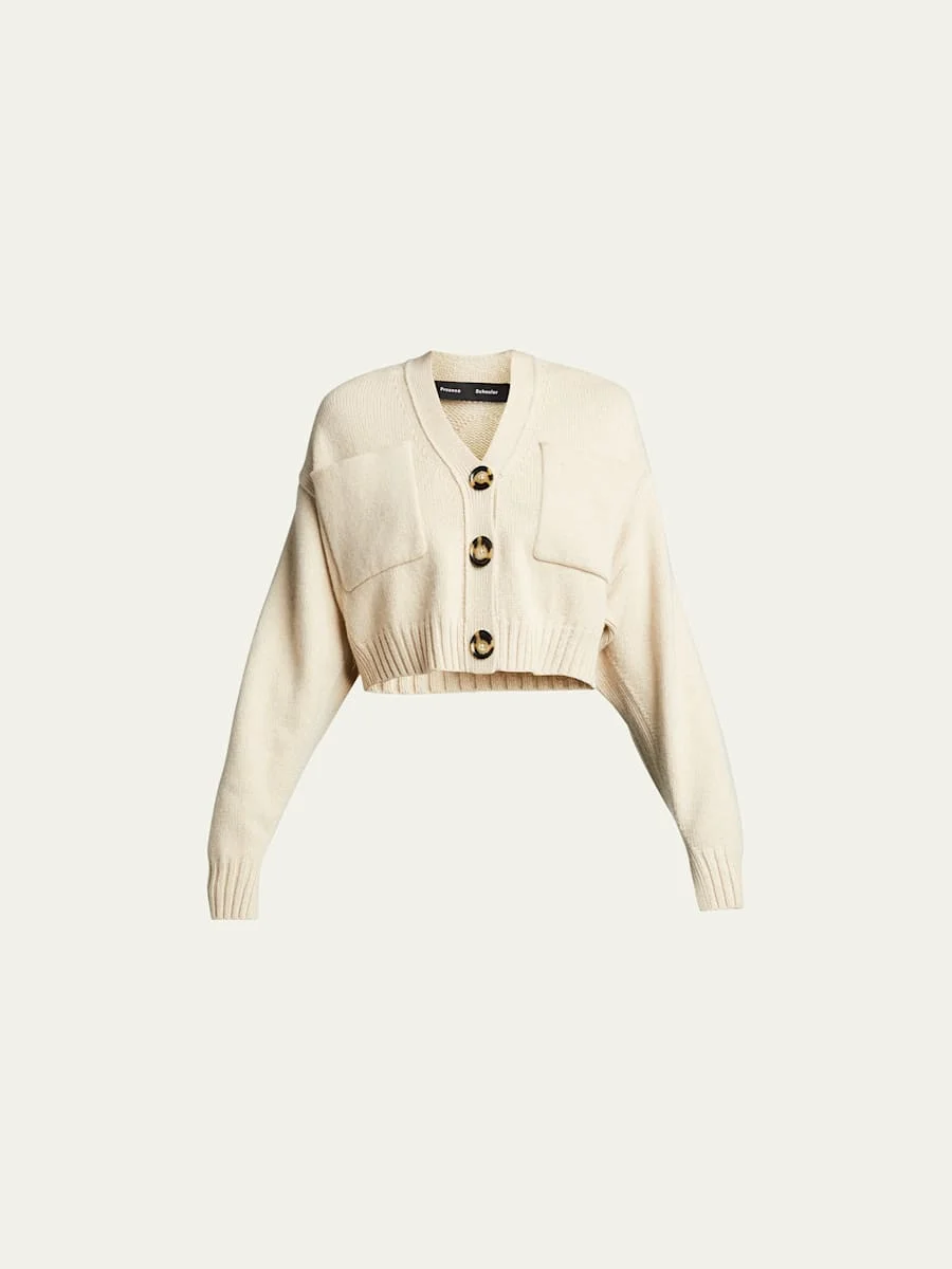 Solid Cropped Cashmere Cardigan - 1