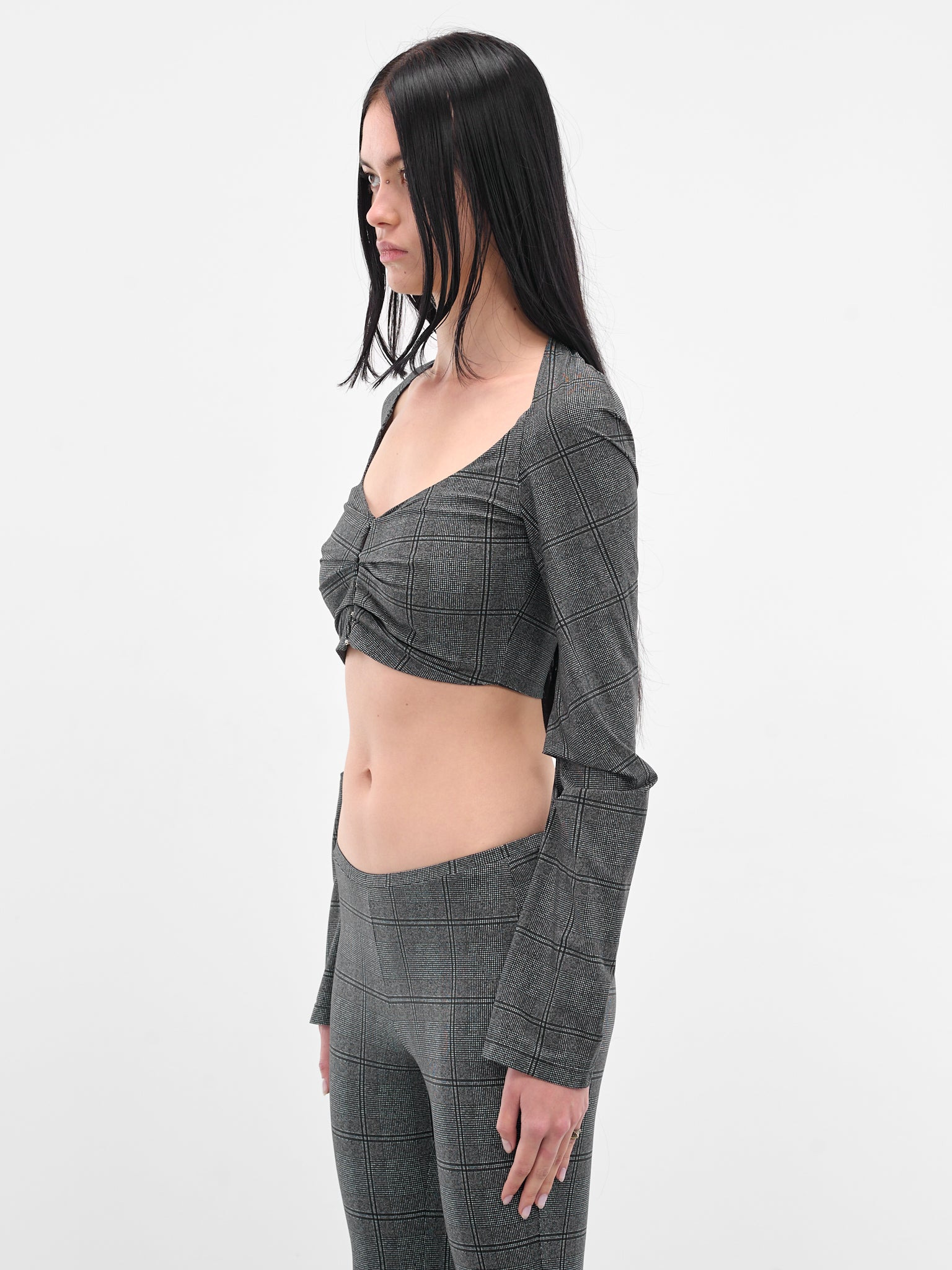 Gray Glen Check Cropped Cardigan - 2