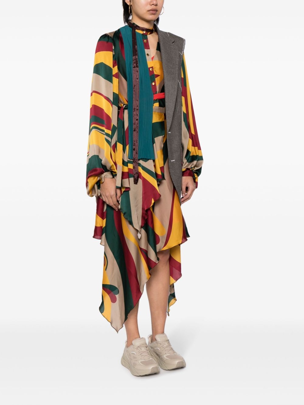 layered-panels asymmetric midi dress - 3