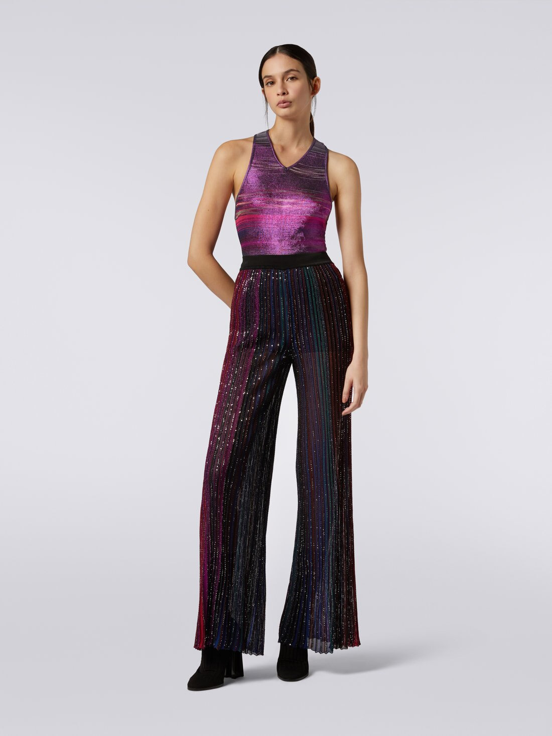 Flared pleated viscose blend trousers with sequins - 2