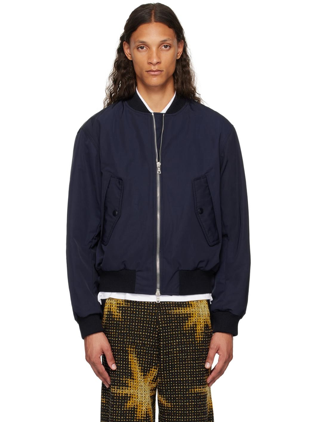 Dries Van Noten Navy Padded Bomber Jacket REVERSIBLE