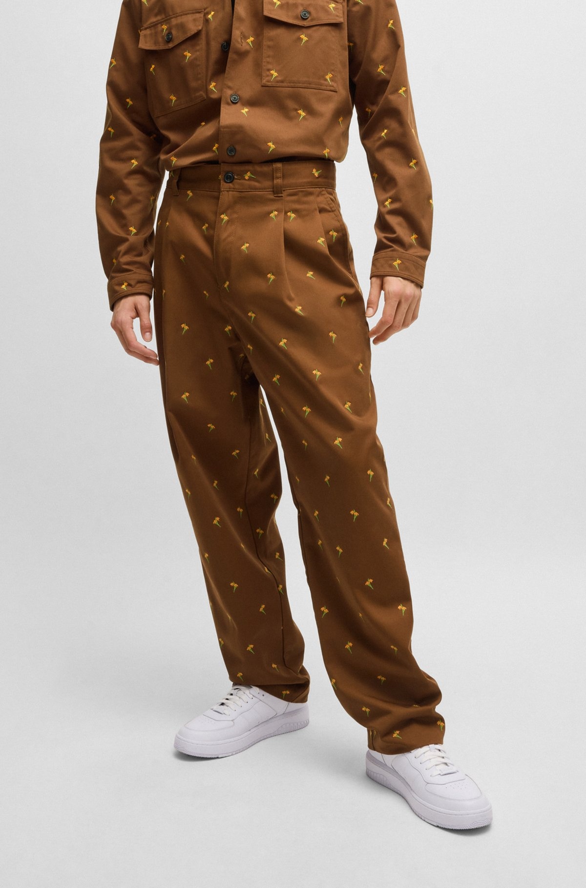 FLAT-FRONTED TROUSERS IN FLORAL-EMBROIDERED TWILL - 2