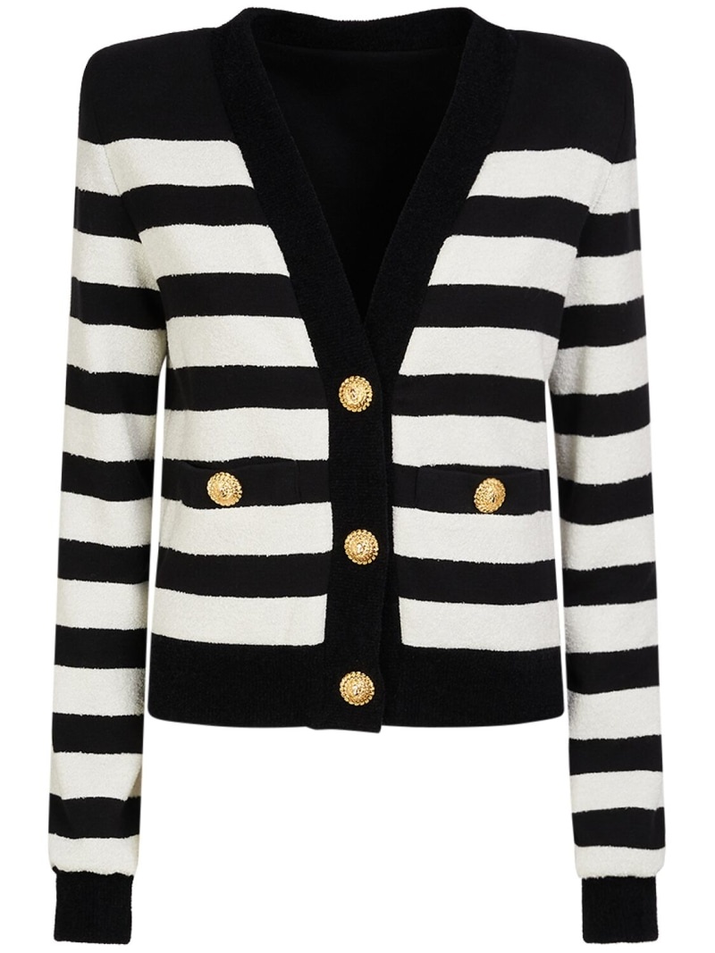 Striped cotton blend jersey cardigan - 1