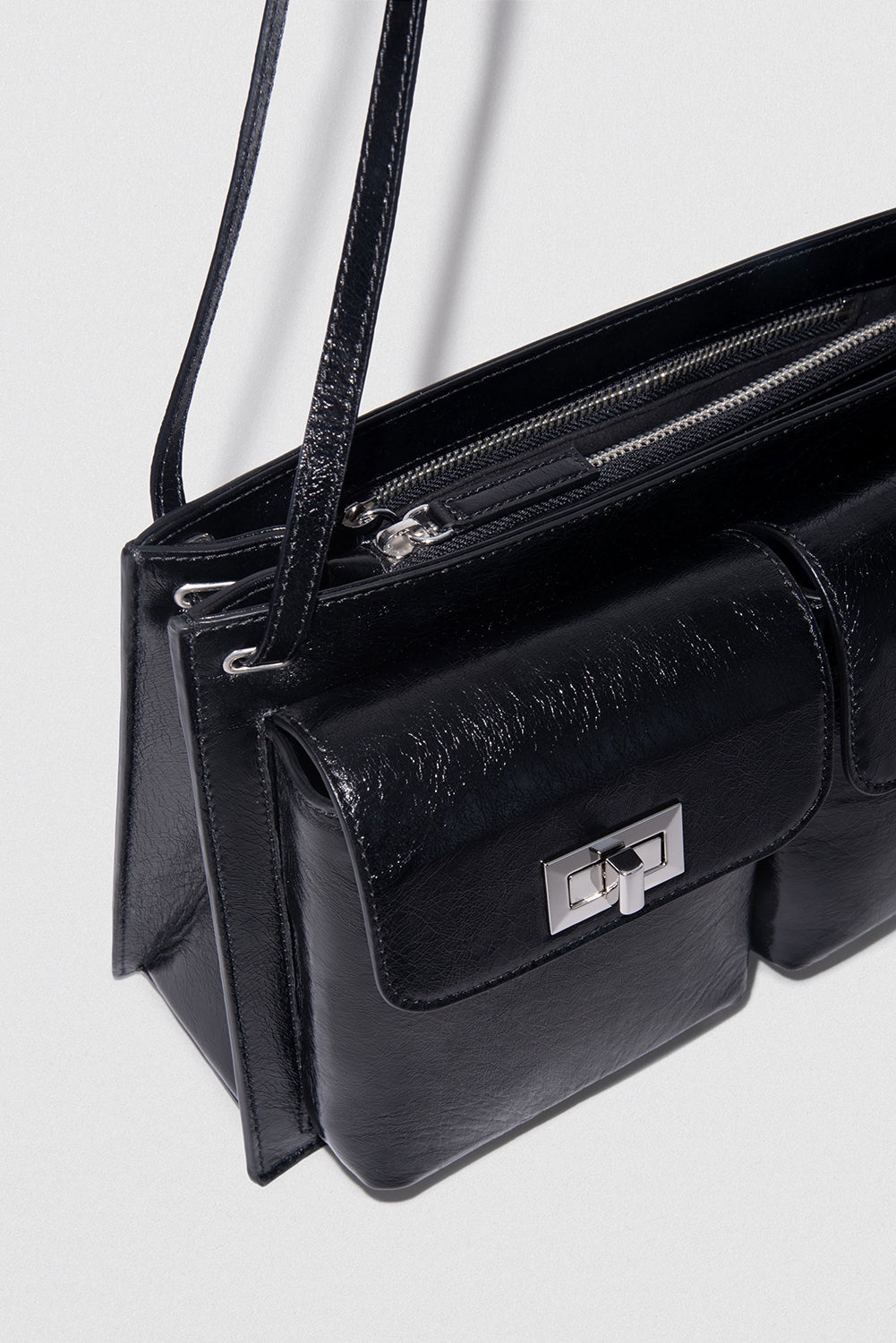 Billy Tote Black Creased Leather Shoulder Bag - 3