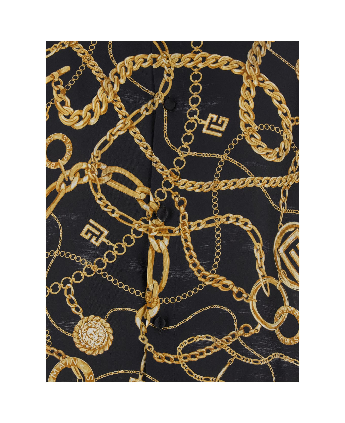 Black Shirt With Pointed Collar And Chain Print With Logo In Silk Man - 3