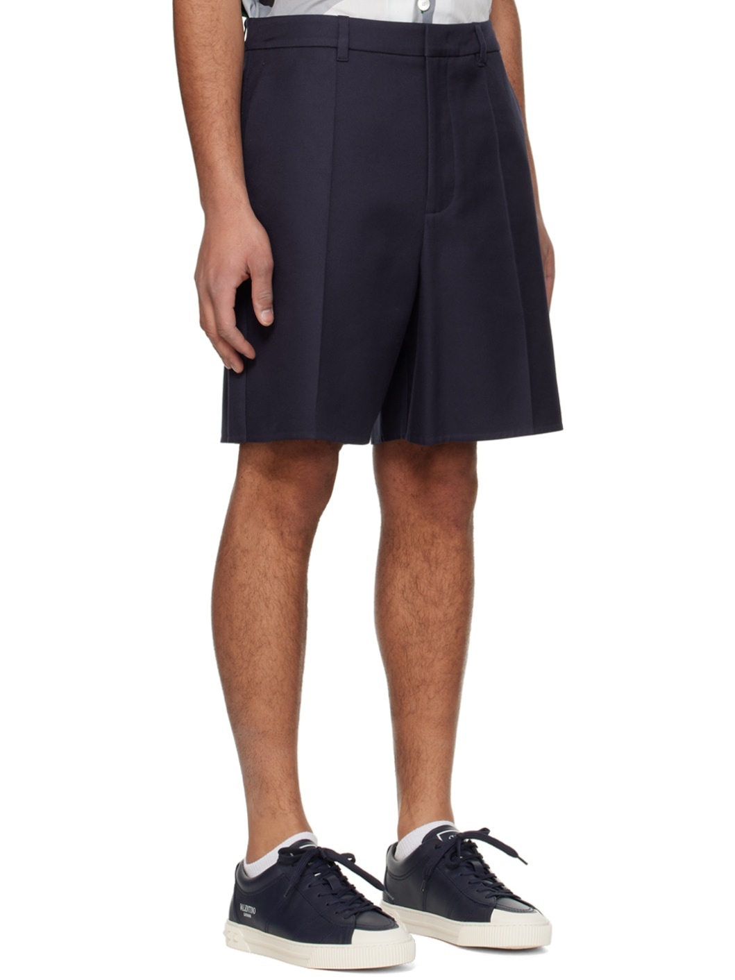 Navy Pleated Shorts - 2