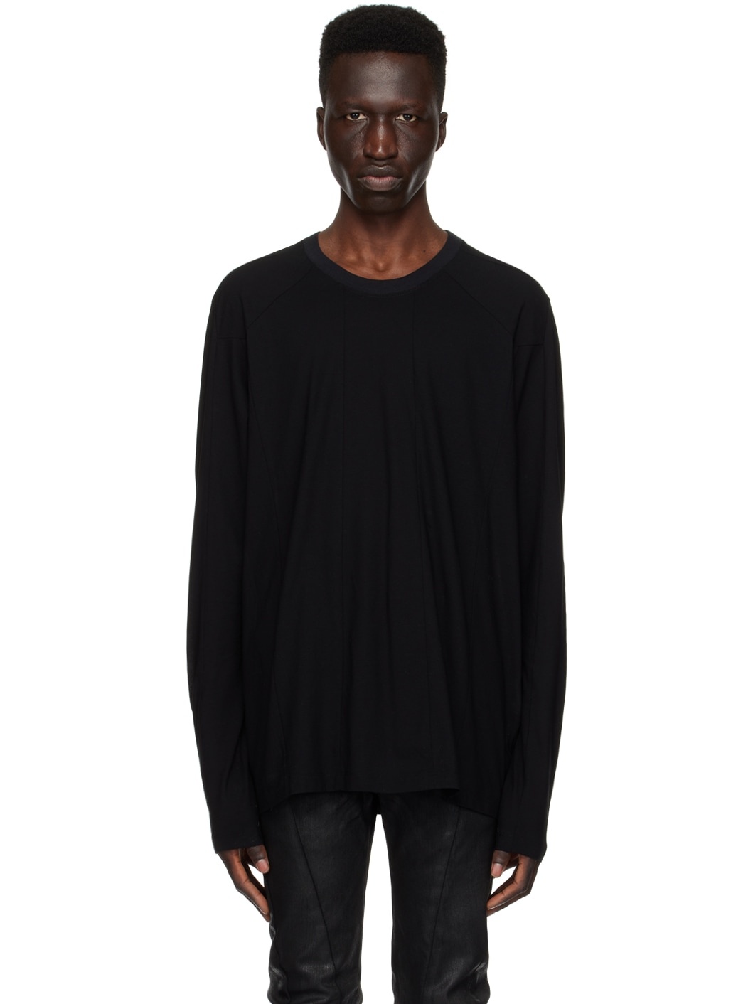 Black Paneled Long Sleeve T-Shirt - 1