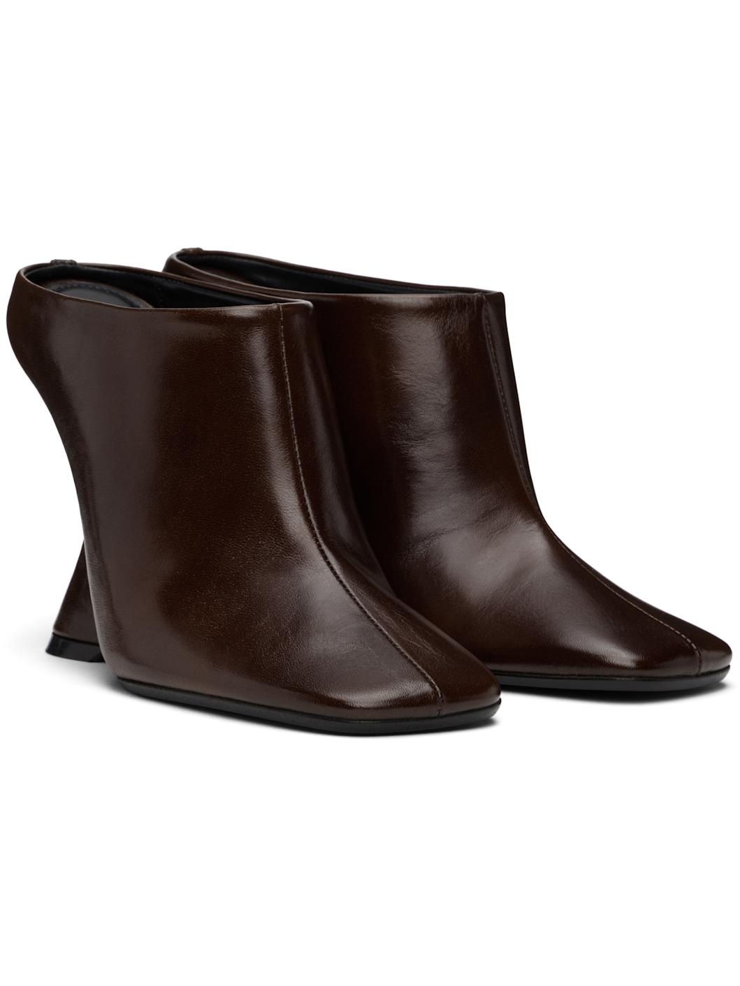 Tan Leather Wedge Mules - 4