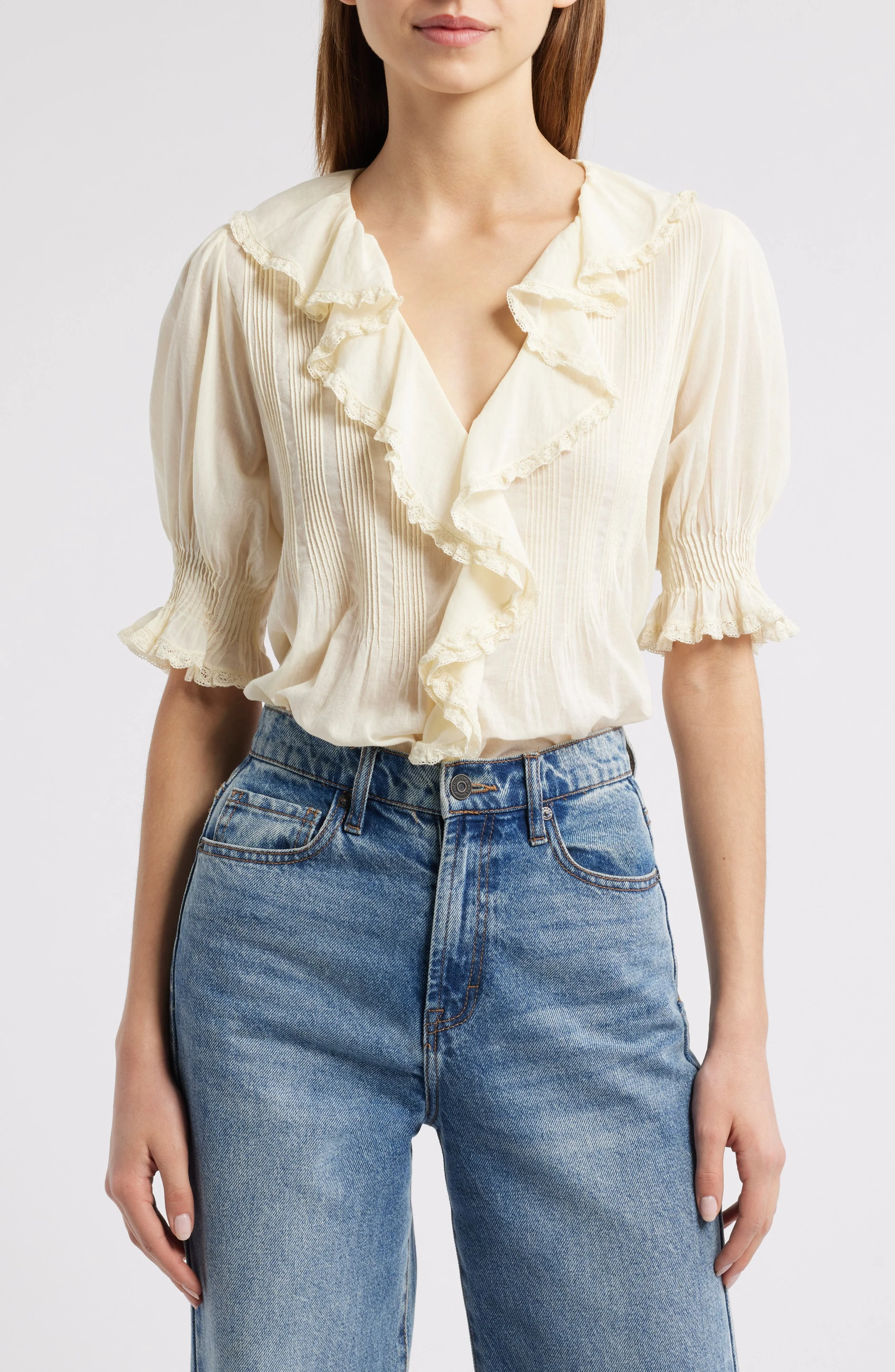 DÔEN Henri Organic Cotton Voile Top in Creme Citron at Nordstrom - 1
